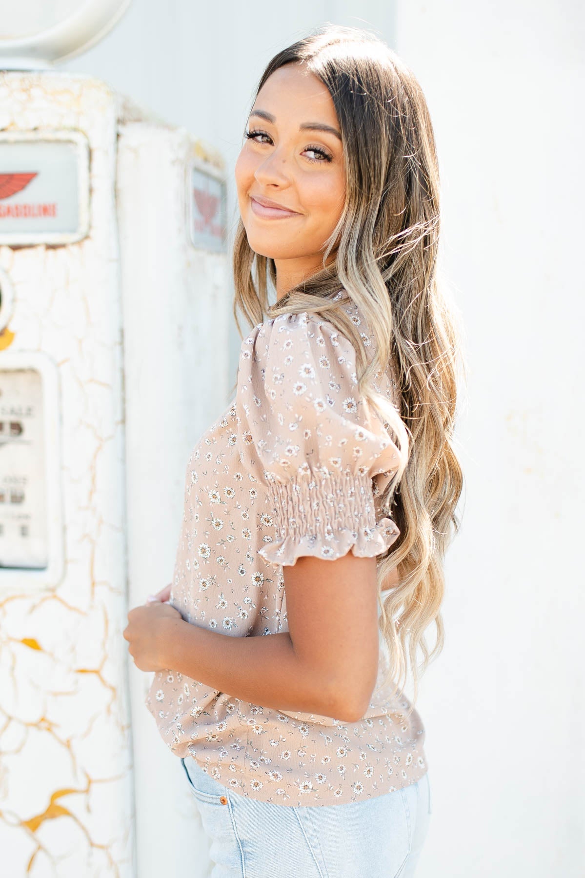 Gianni Taupe Floral Top