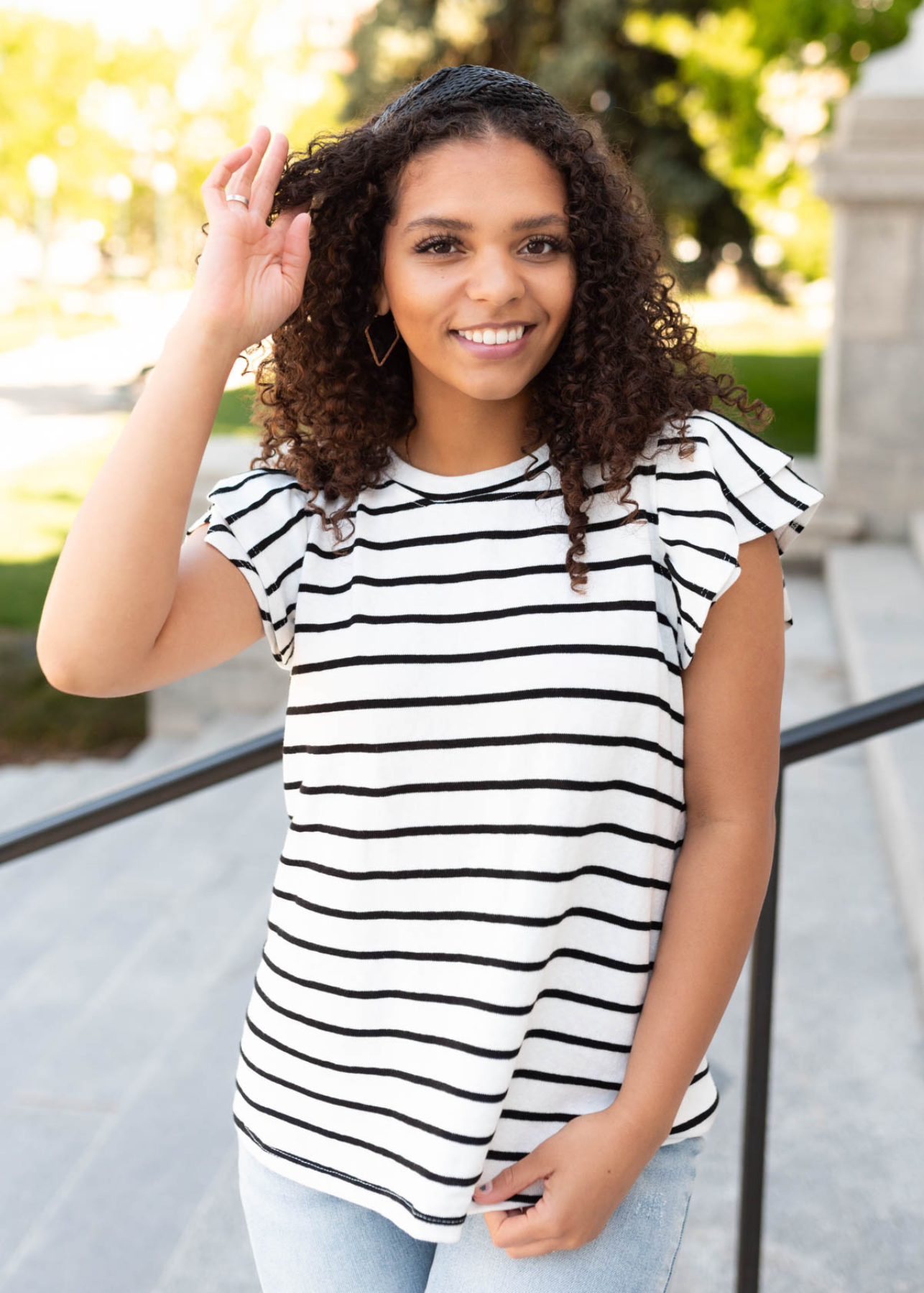 Ginny Black Stripe Ruffle Top