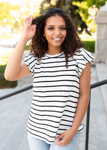 Ginny Black Stripe Ruffle Top