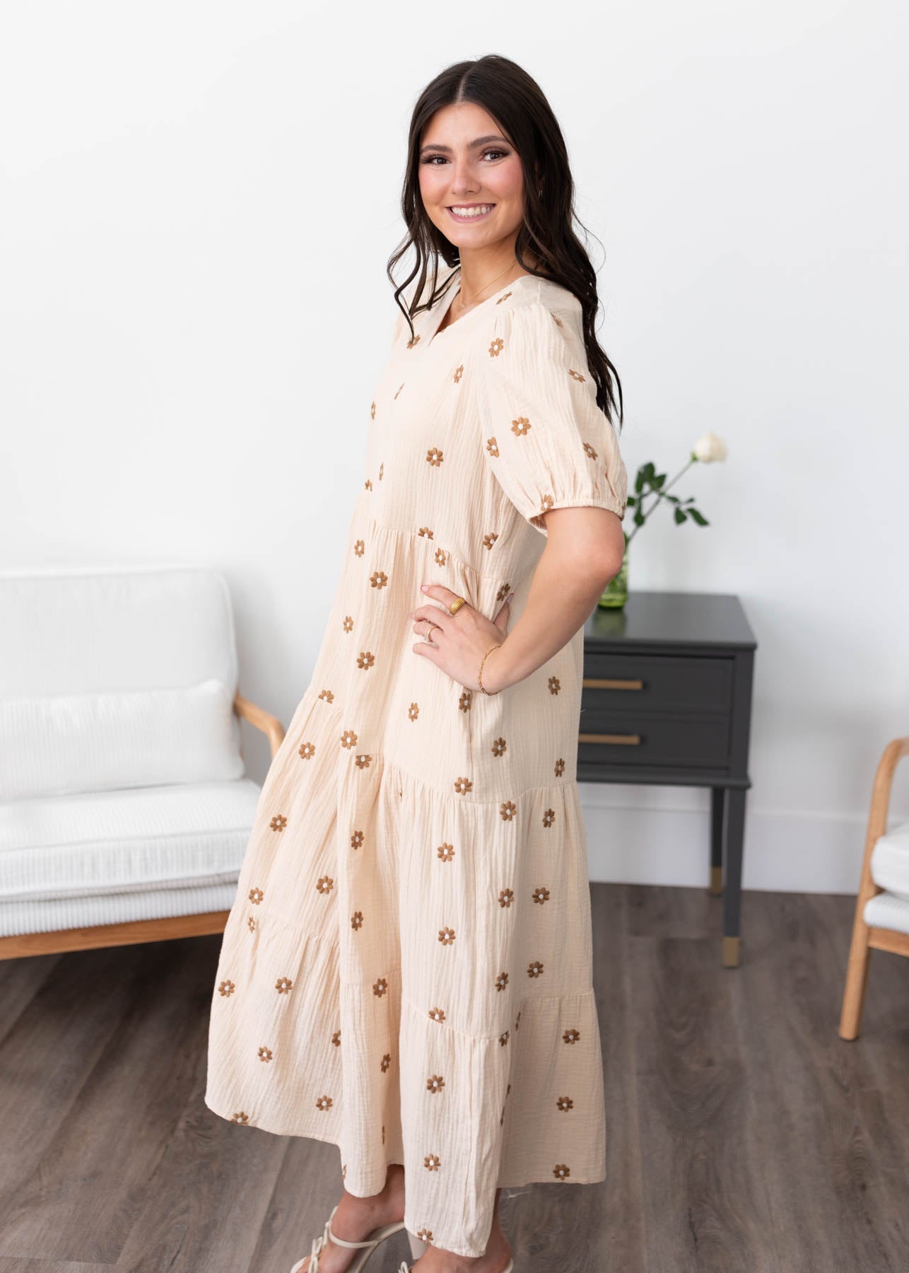 Grace Cream Embroidered Dress