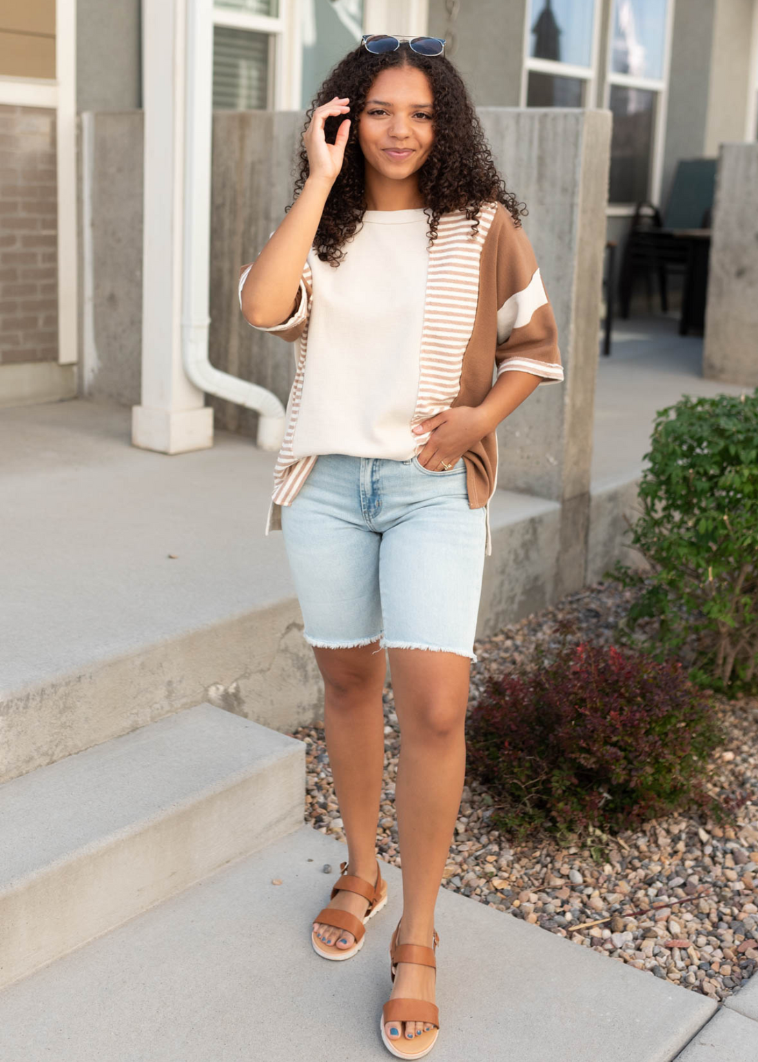 Hadley Tan Mixed Pattern Top