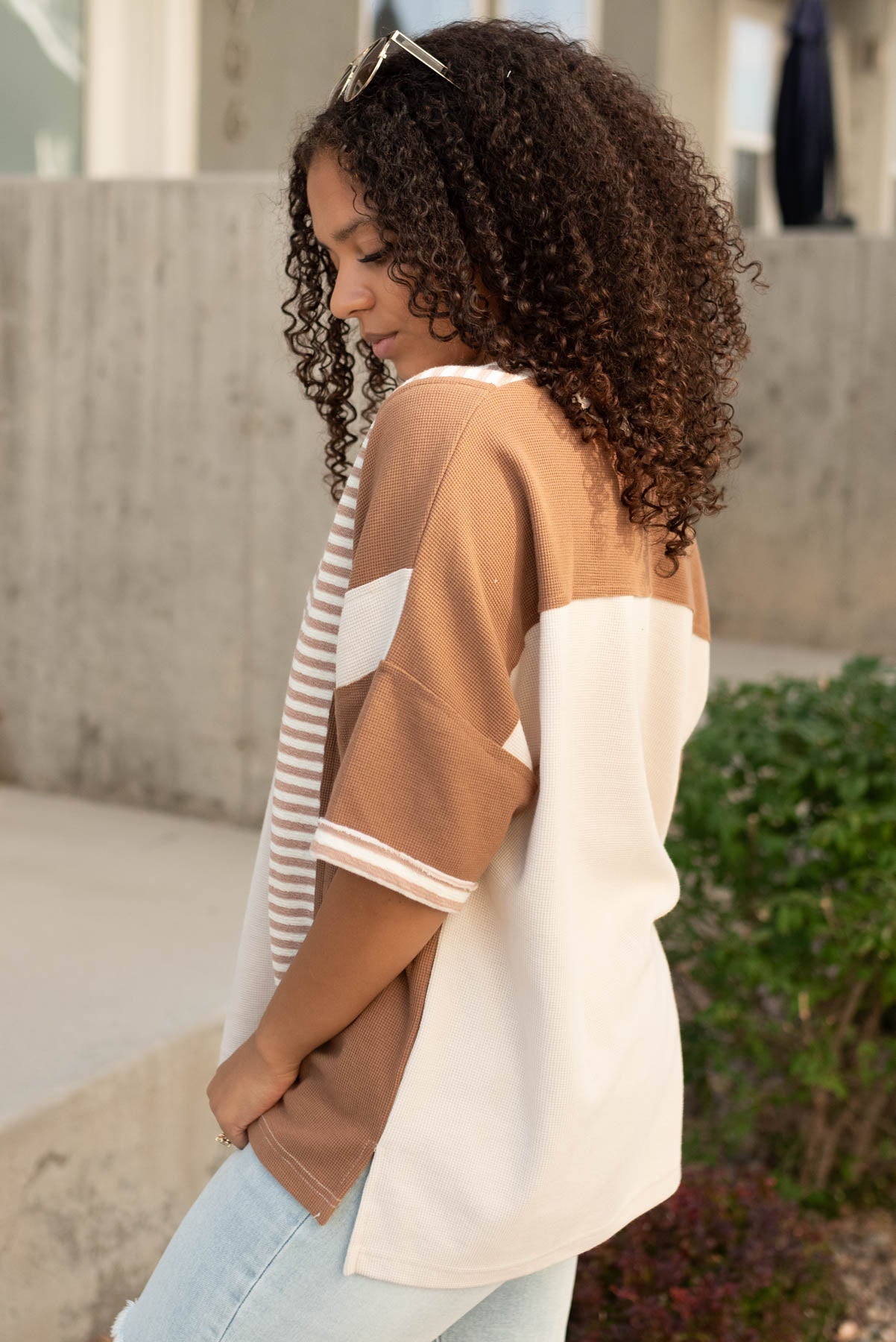 Hadley Tan Mixed Pattern Top