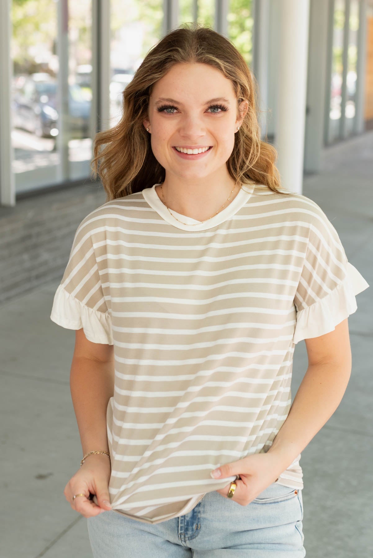 Hannah Taupe Stripe Top