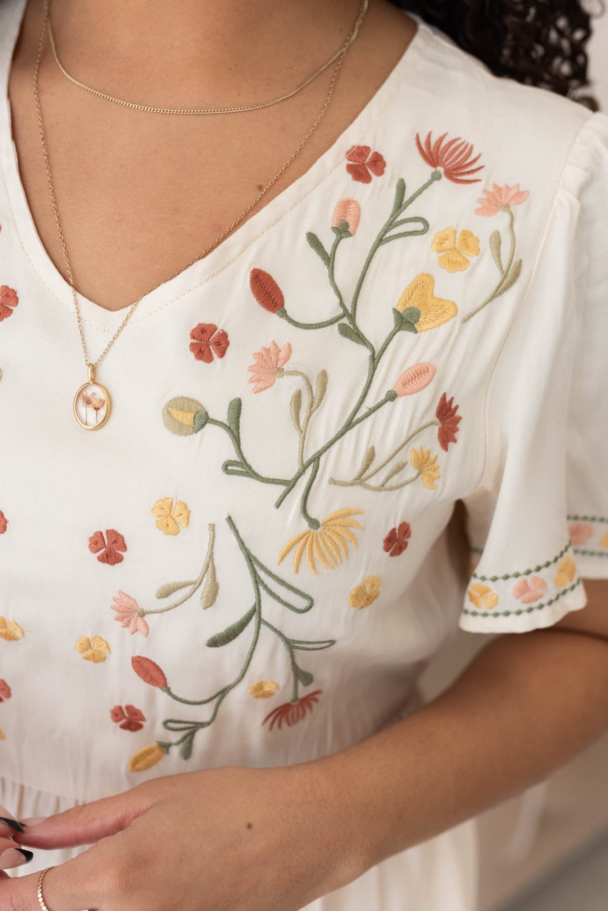 Hazel Ivory Embroidered Tiered Dress