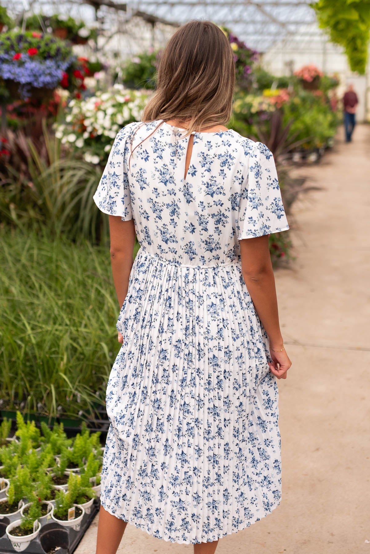 Hazley Blue Floral Pleated Dress