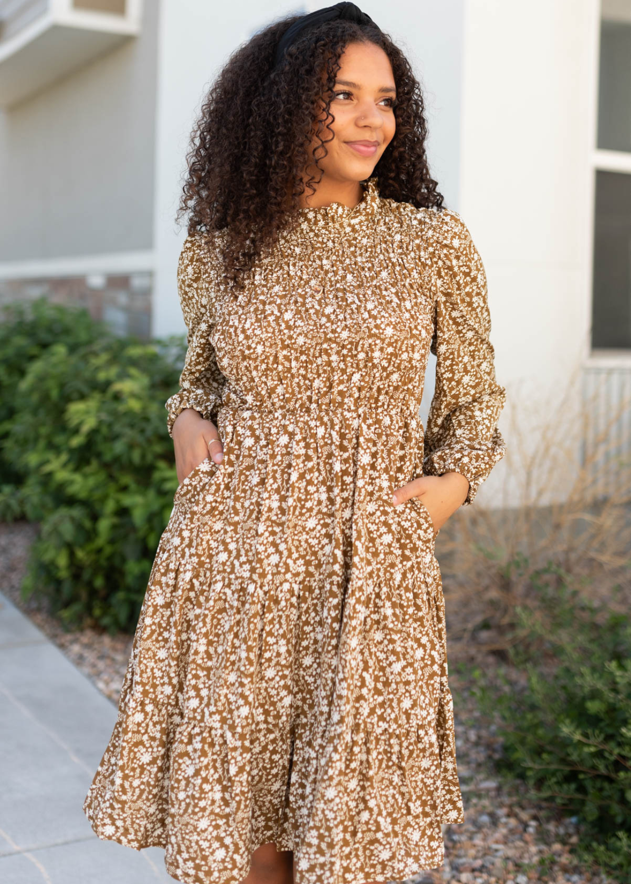 Helen Chestnut Floral Smocked Dress