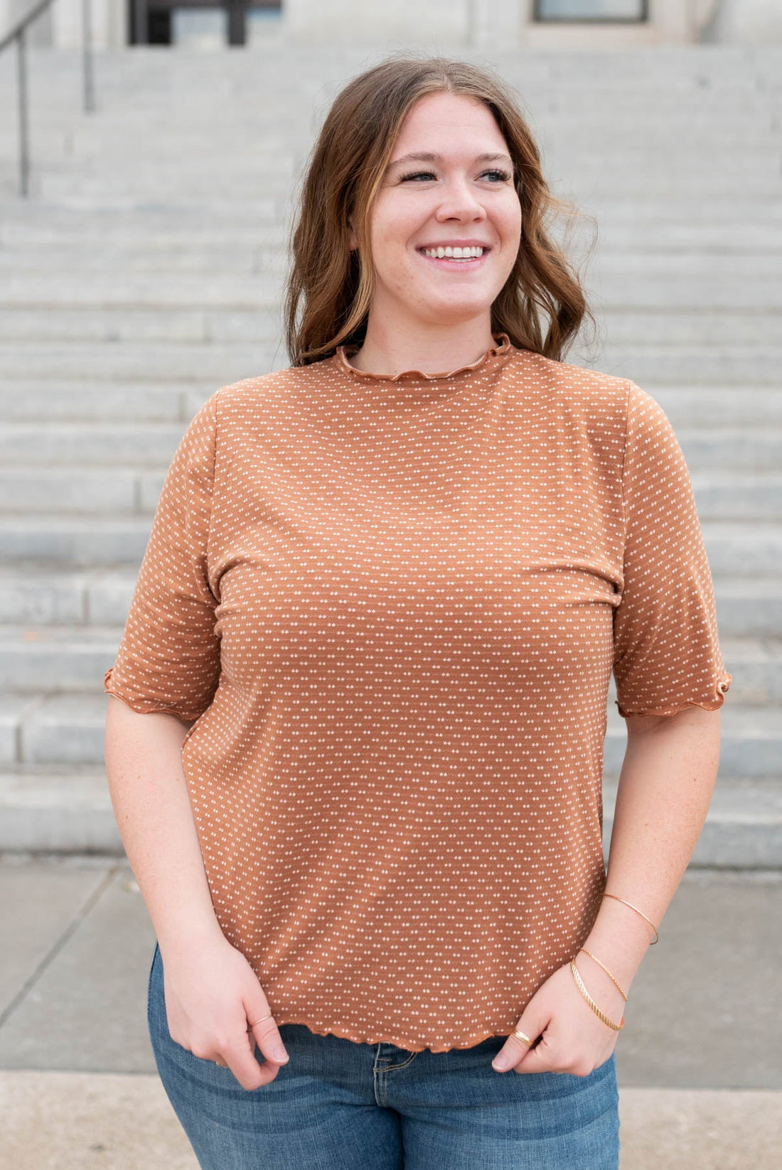 Idelle Camel Dot Texture Top