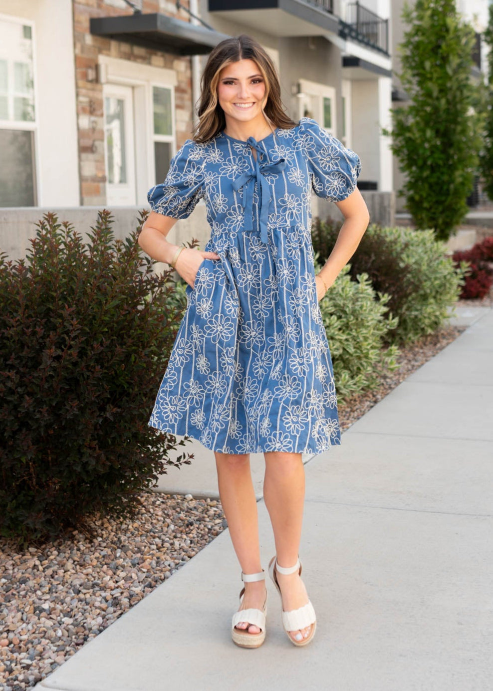 Inez Blue Floral Dress