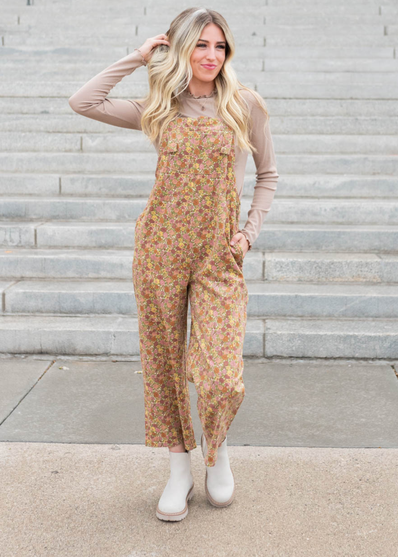 Irena Marsala Floral Overalls