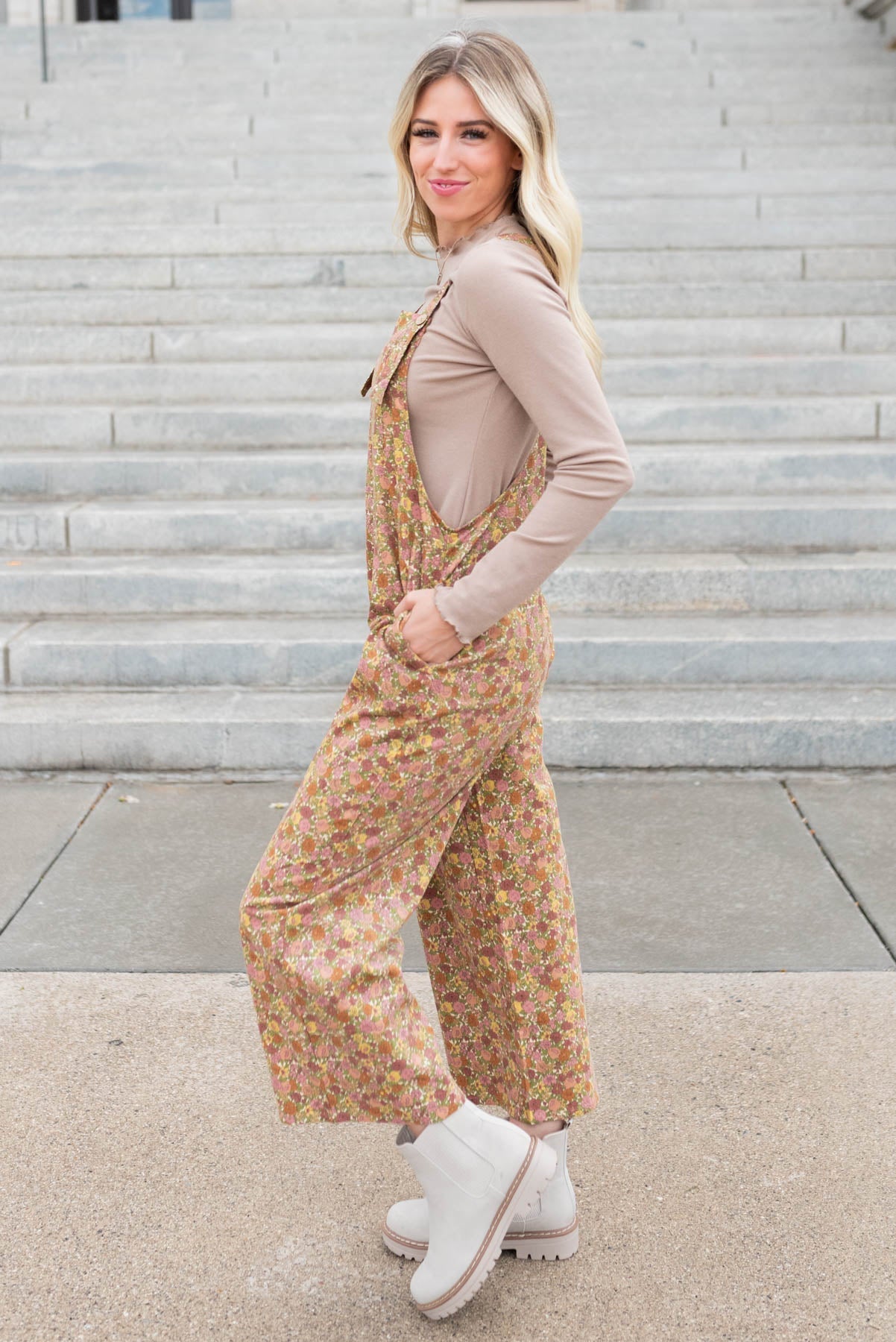 Irena Marsala Floral Overalls