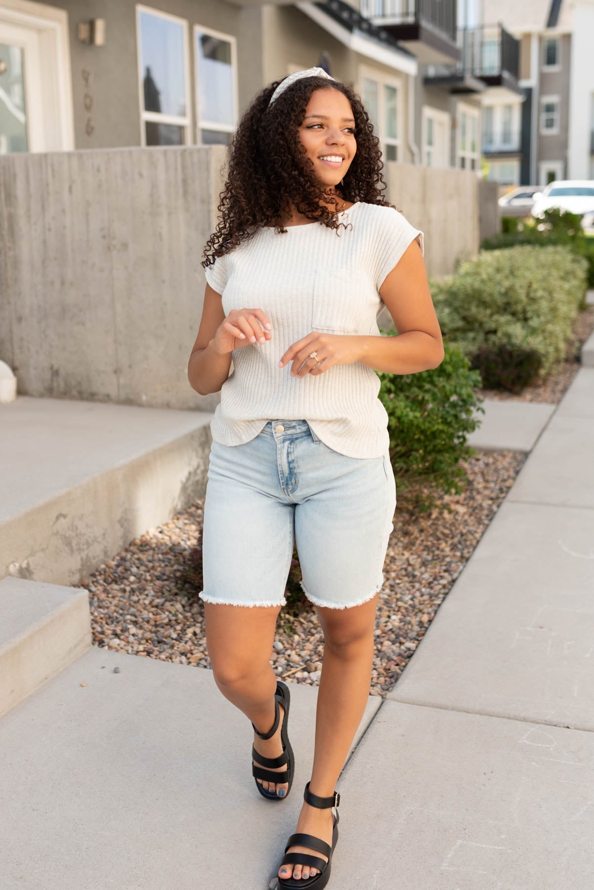Iris Light Grey Ribbed Top