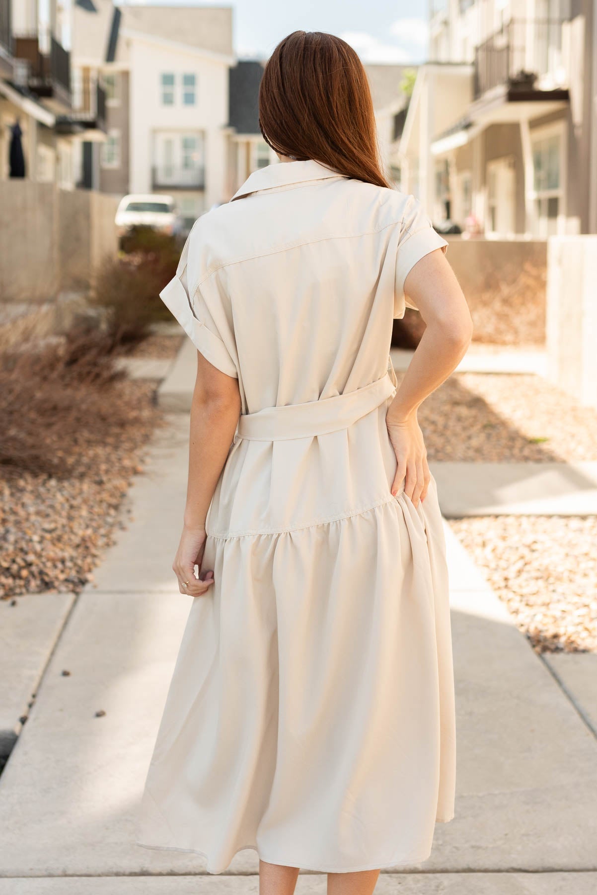Isa Beige Button Down Dress