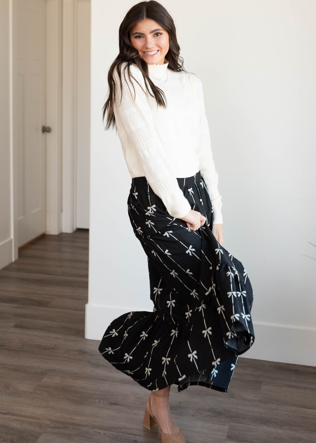 Isabel Black Bow Printed Skirt