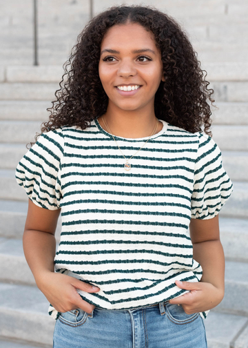Isla Emerald Stripe Textured Top