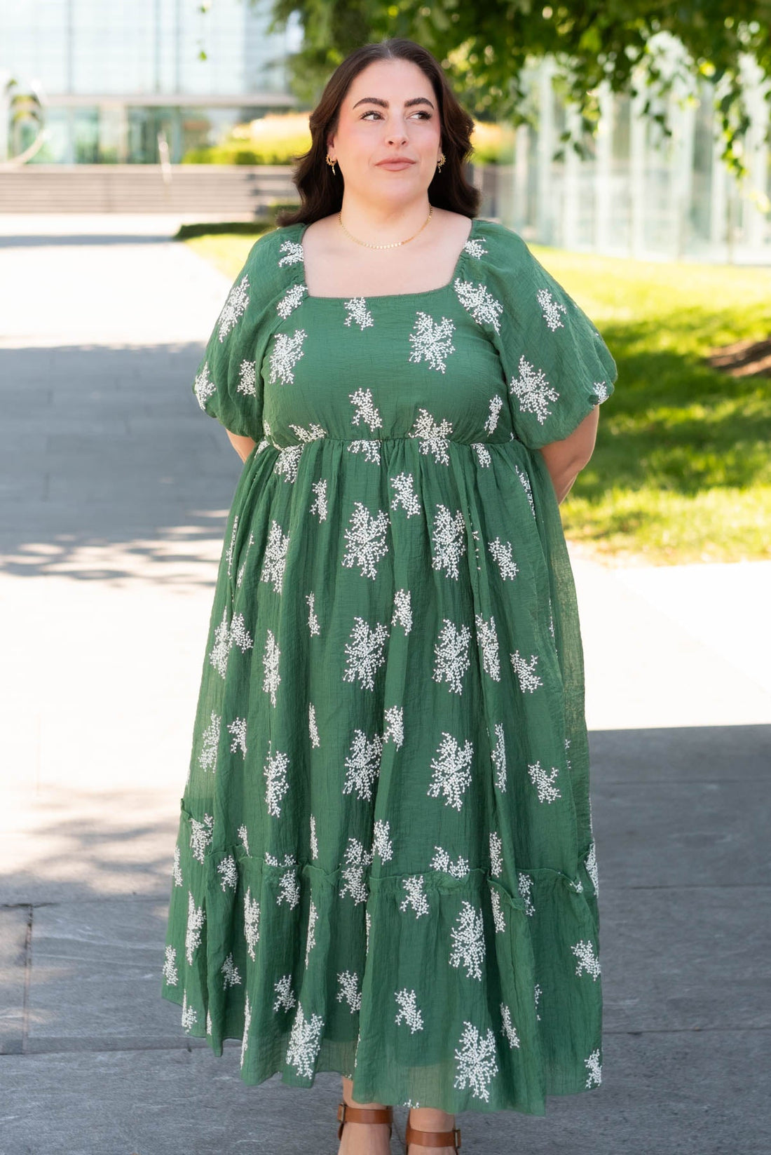 Jacie Emerald Green Embroidered Dress