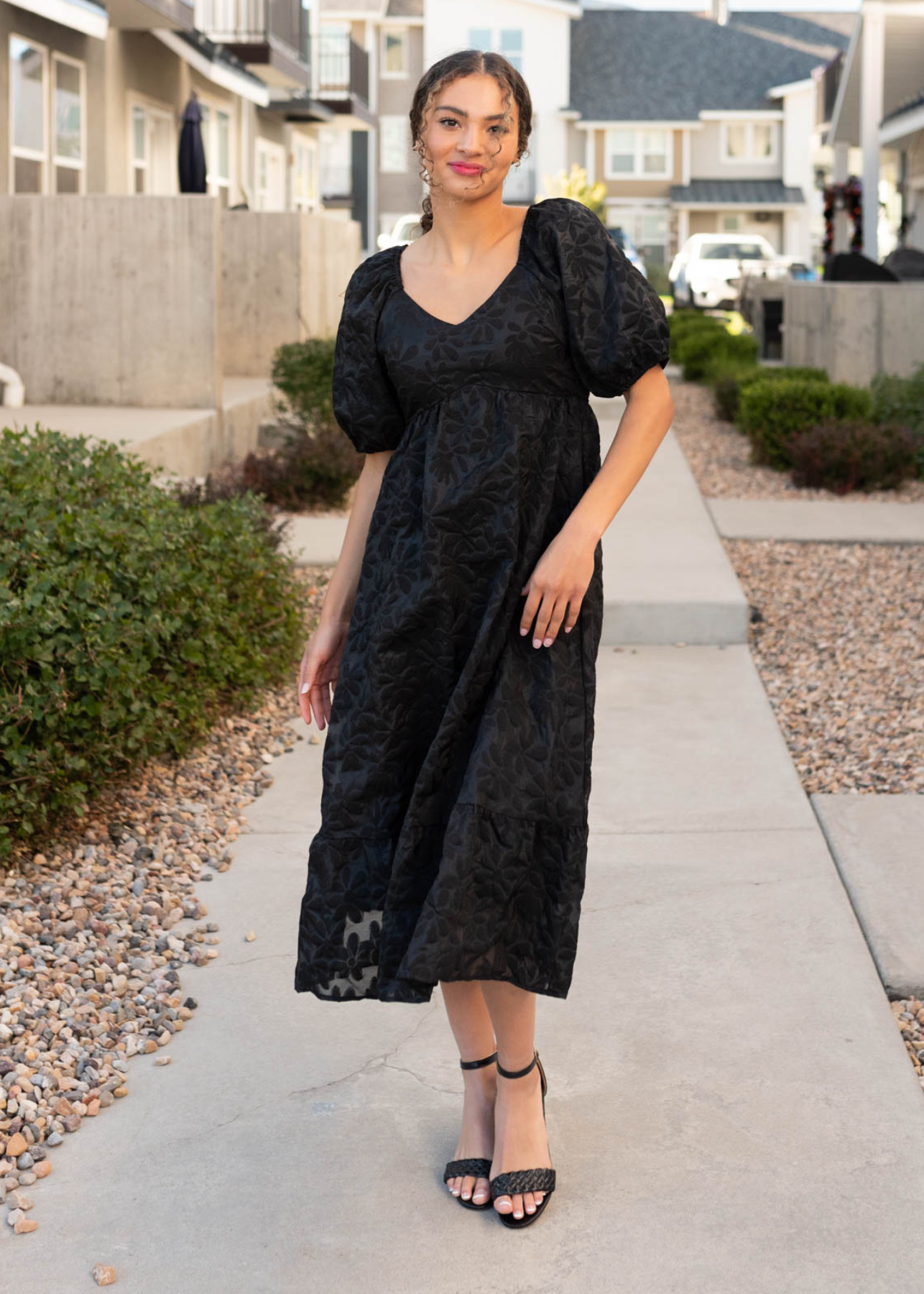 Jackie Black Tiered Floral Dress