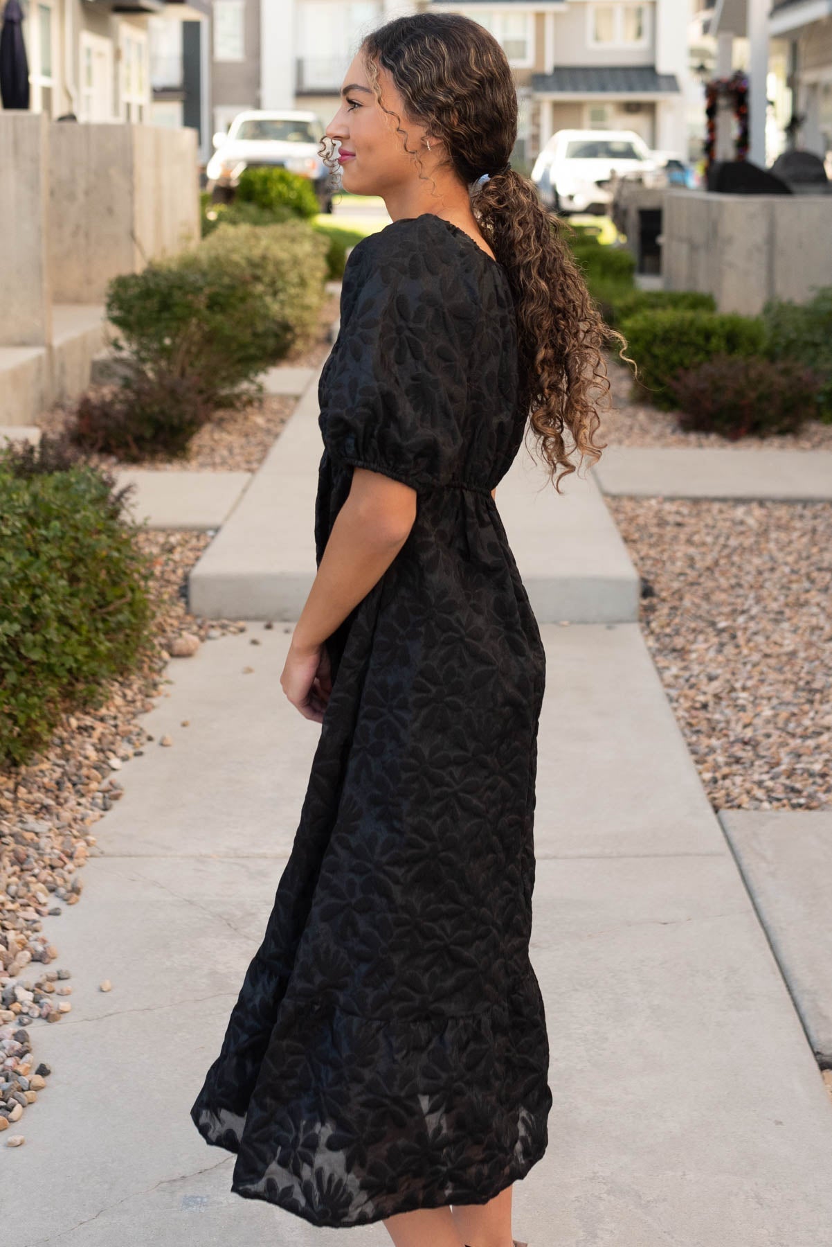 Jackie Black Tiered Floral Dress