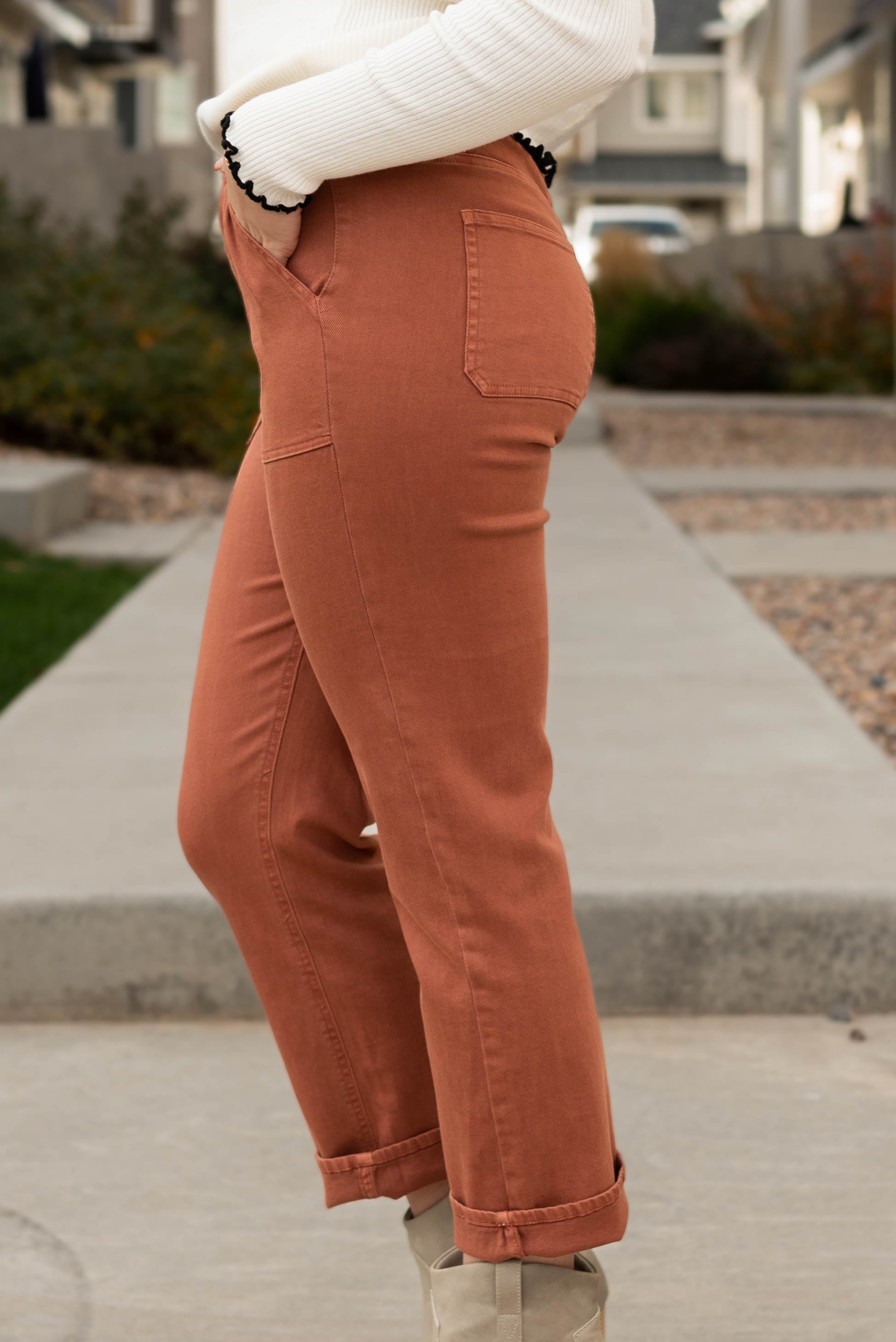 Jada Washed Brown Straight Leg Pants