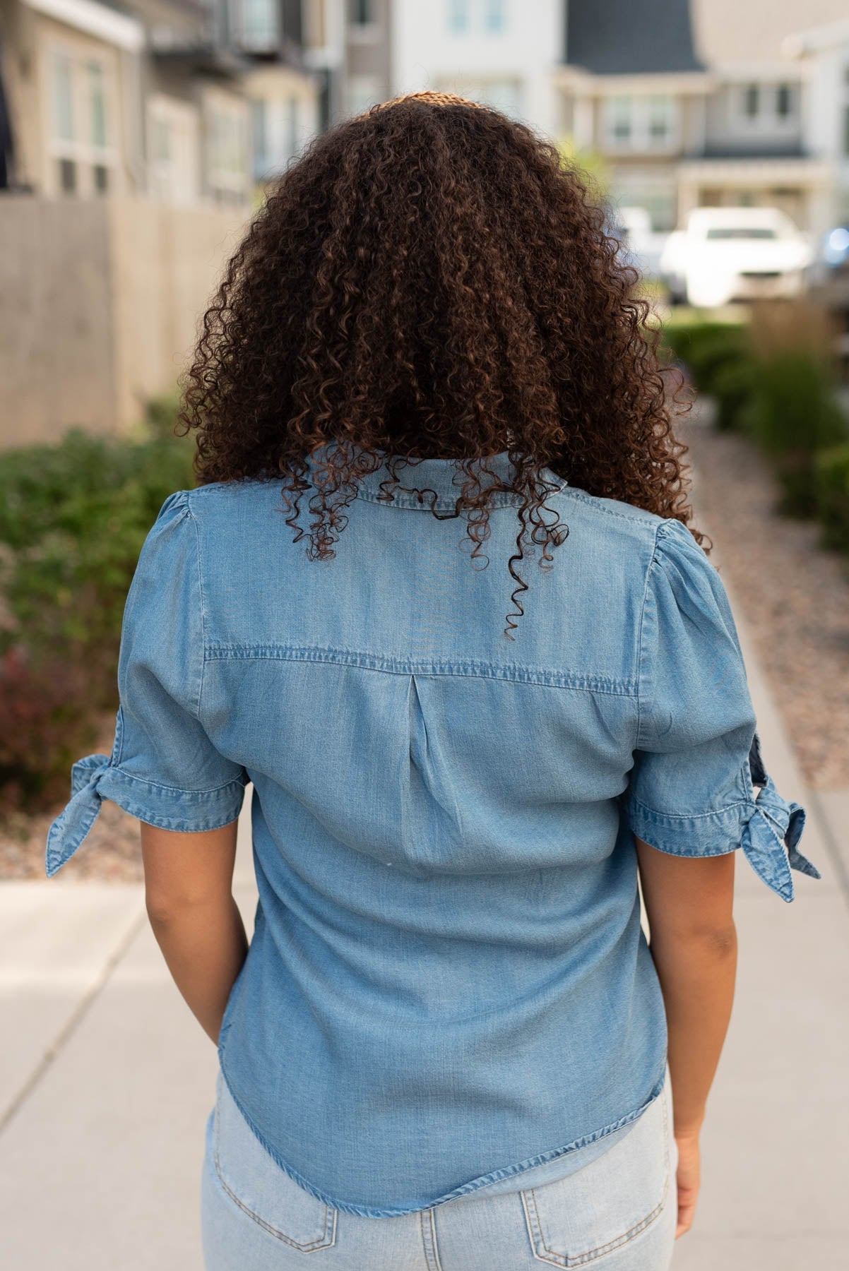 Jade Denim Tie Sleeve Top