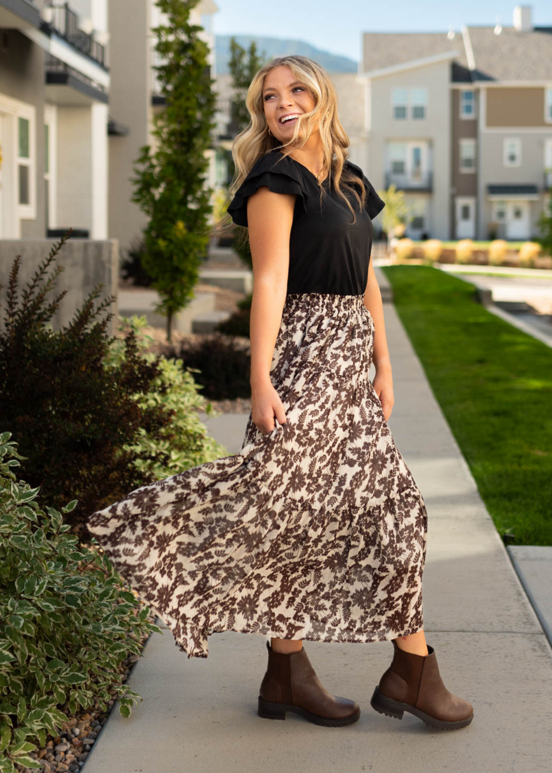 Jamila Brown Floral Skirt
