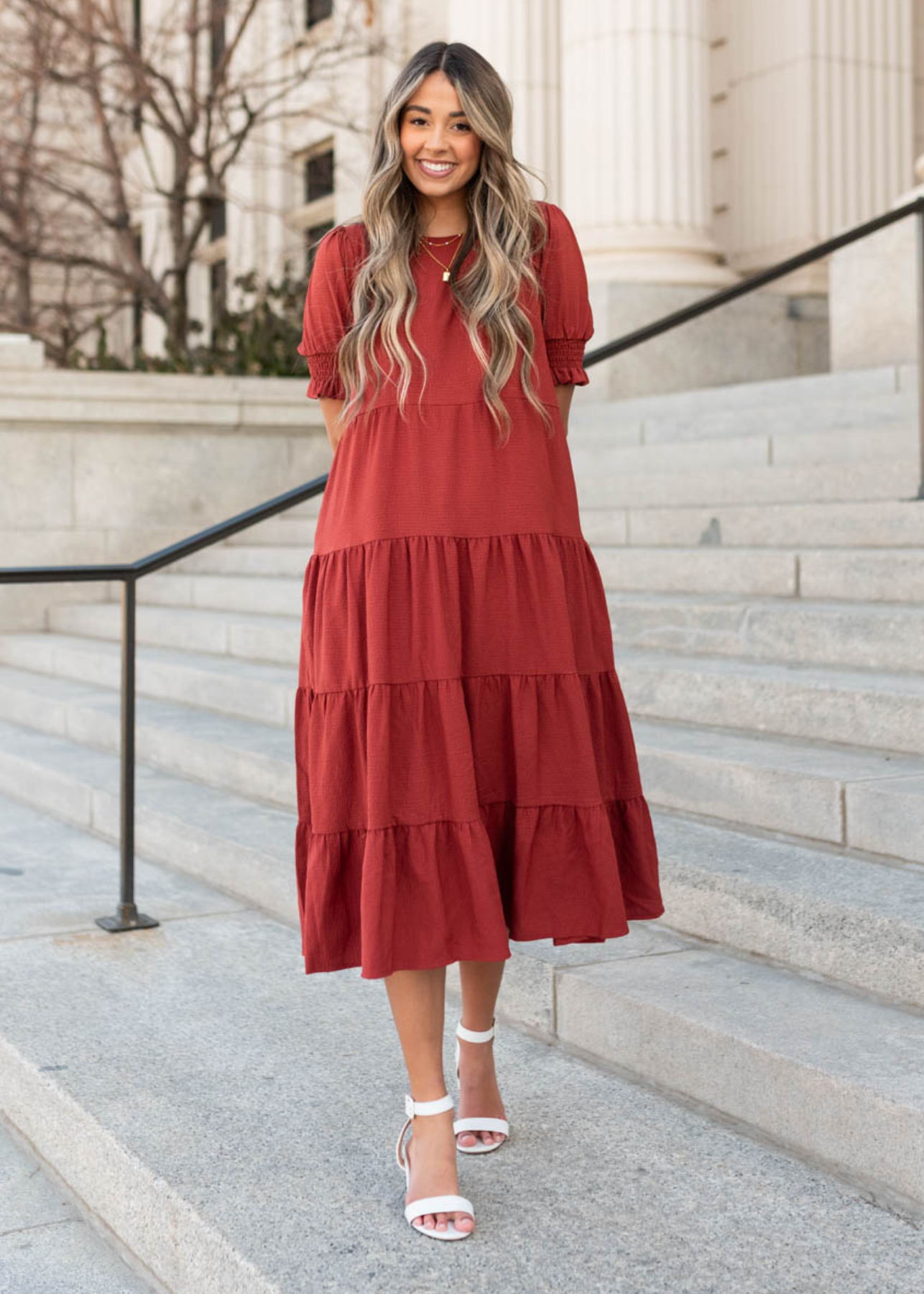 Janessa Tiered Rust Dress