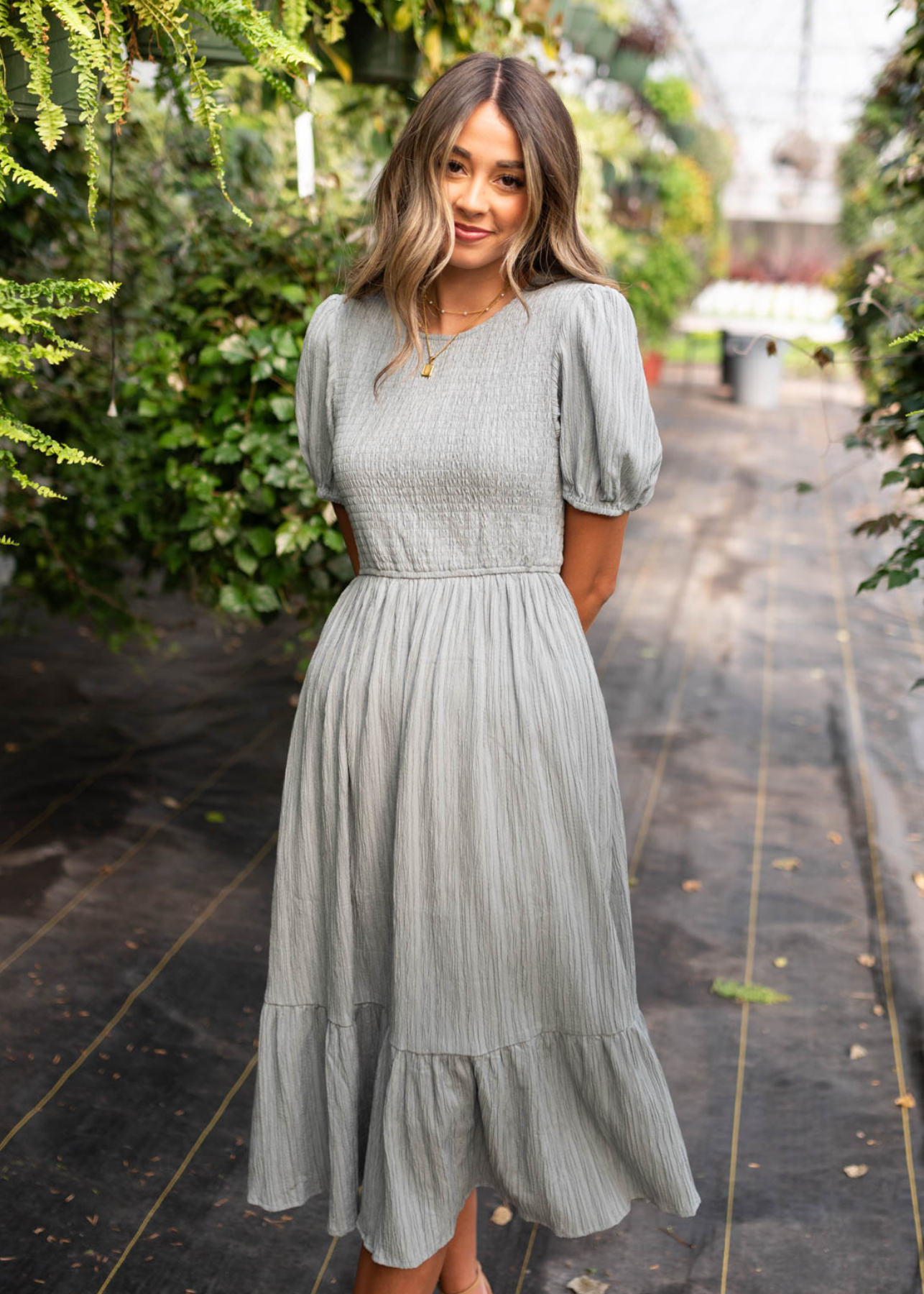 Jaylene Dusty Blue Smocked Dress