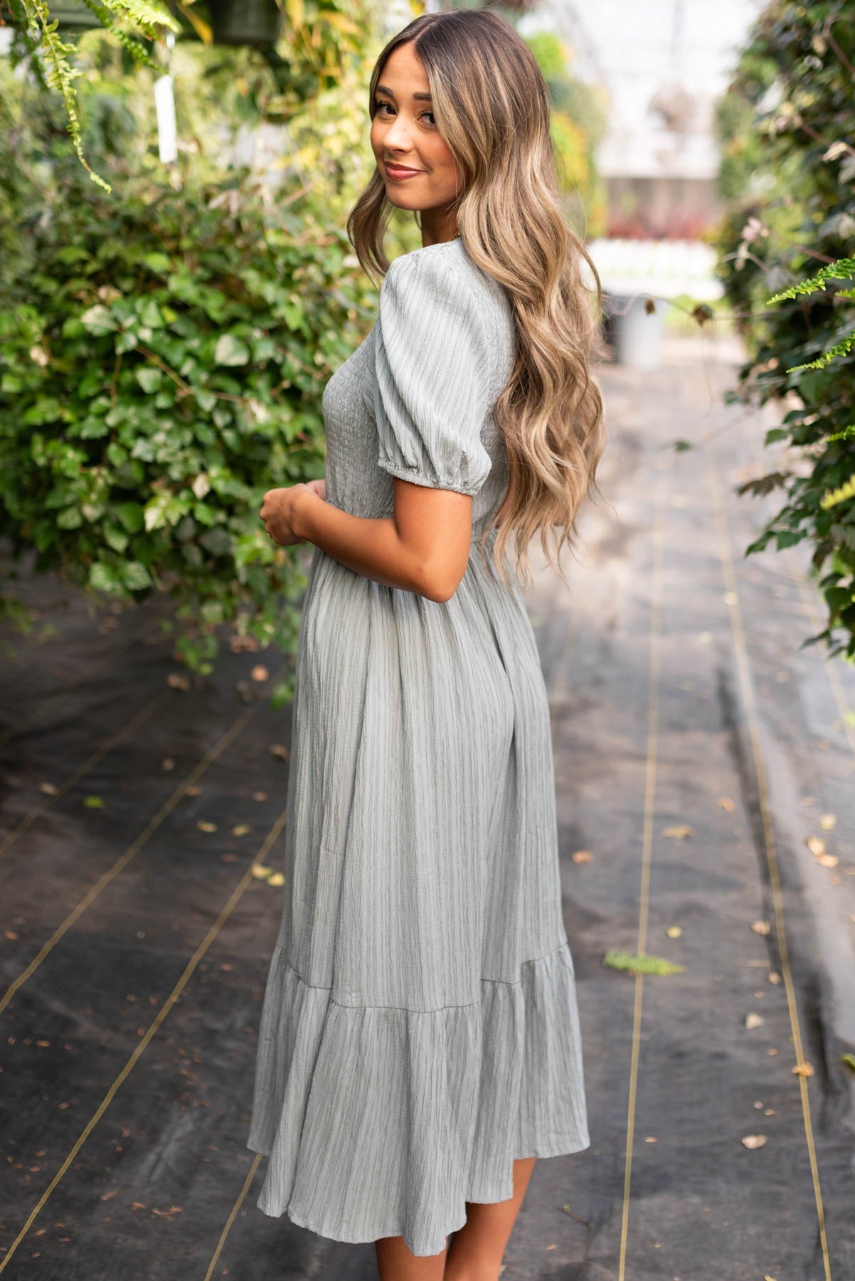 Jaylene Dusty Blue Smocked Dress