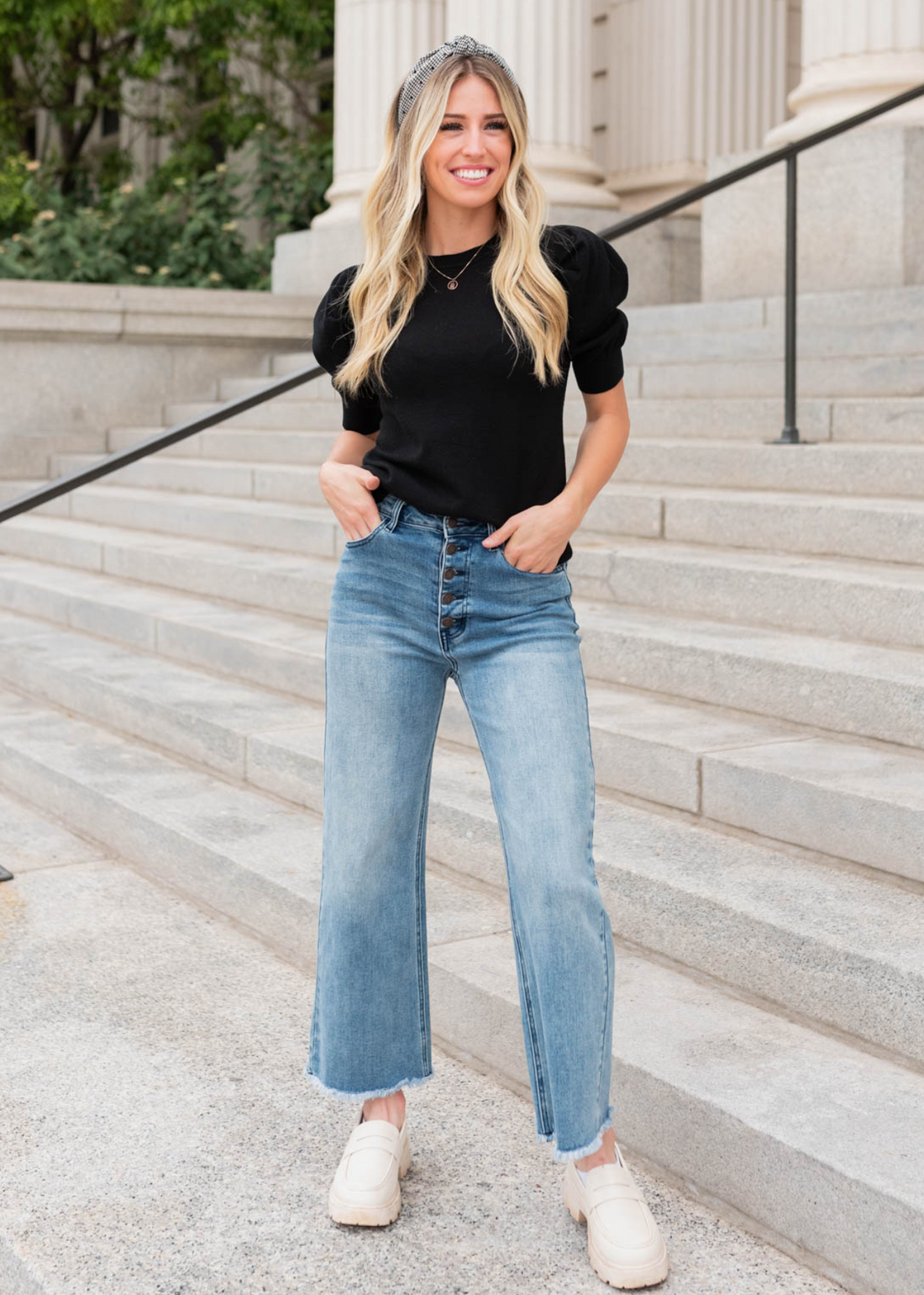 Jennifer Black Puff Sleeve Sweater Top