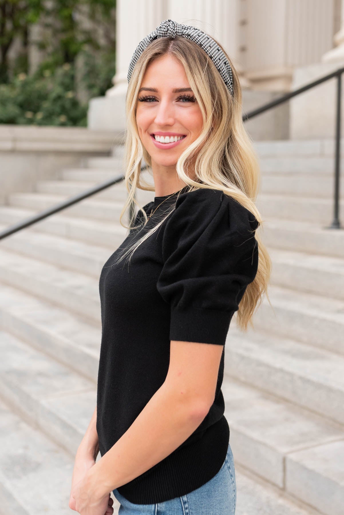 Jennifer Black Puff Sleeve Sweater Top