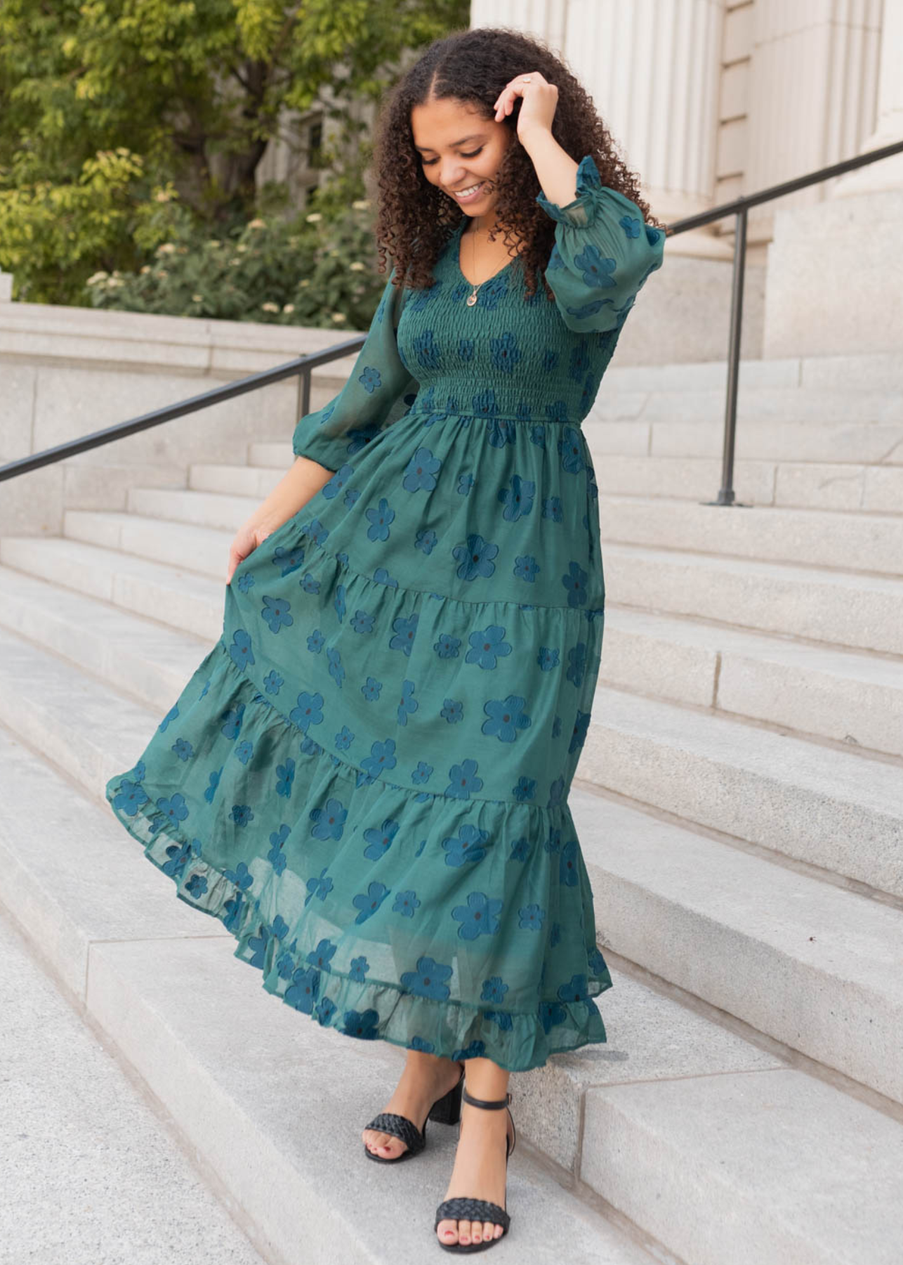 Jenny Dark Green Floral Dress
