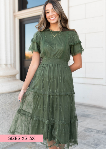 Jentry Dark Green Floral Lace Dress