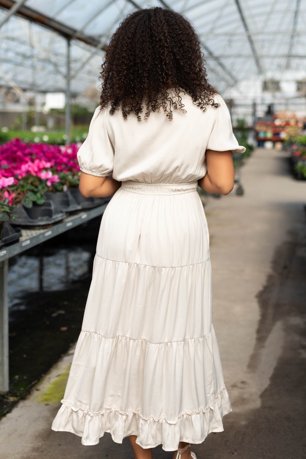 Jillian Ivory Satin Tiered Dress