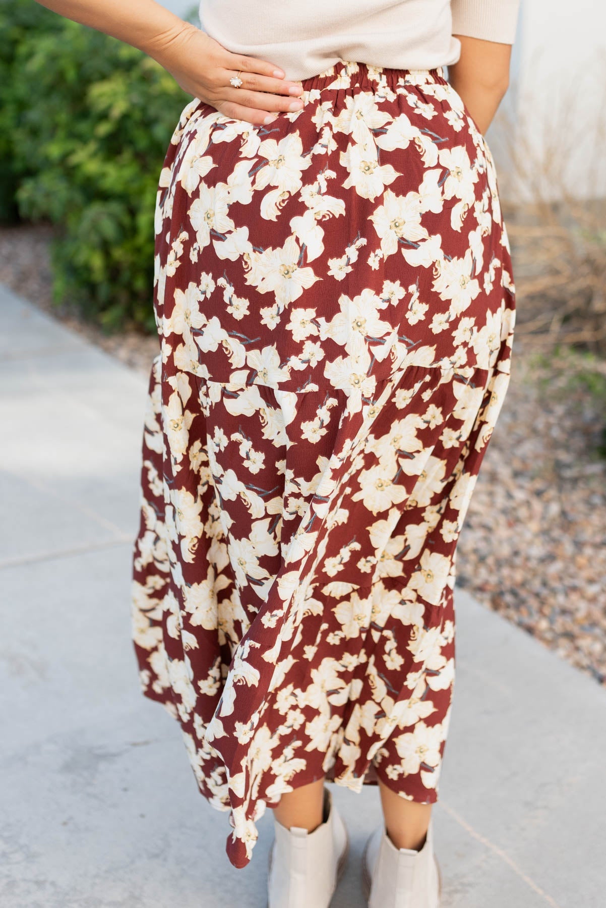 JoVonna Burgundy Multi Floral Skirt