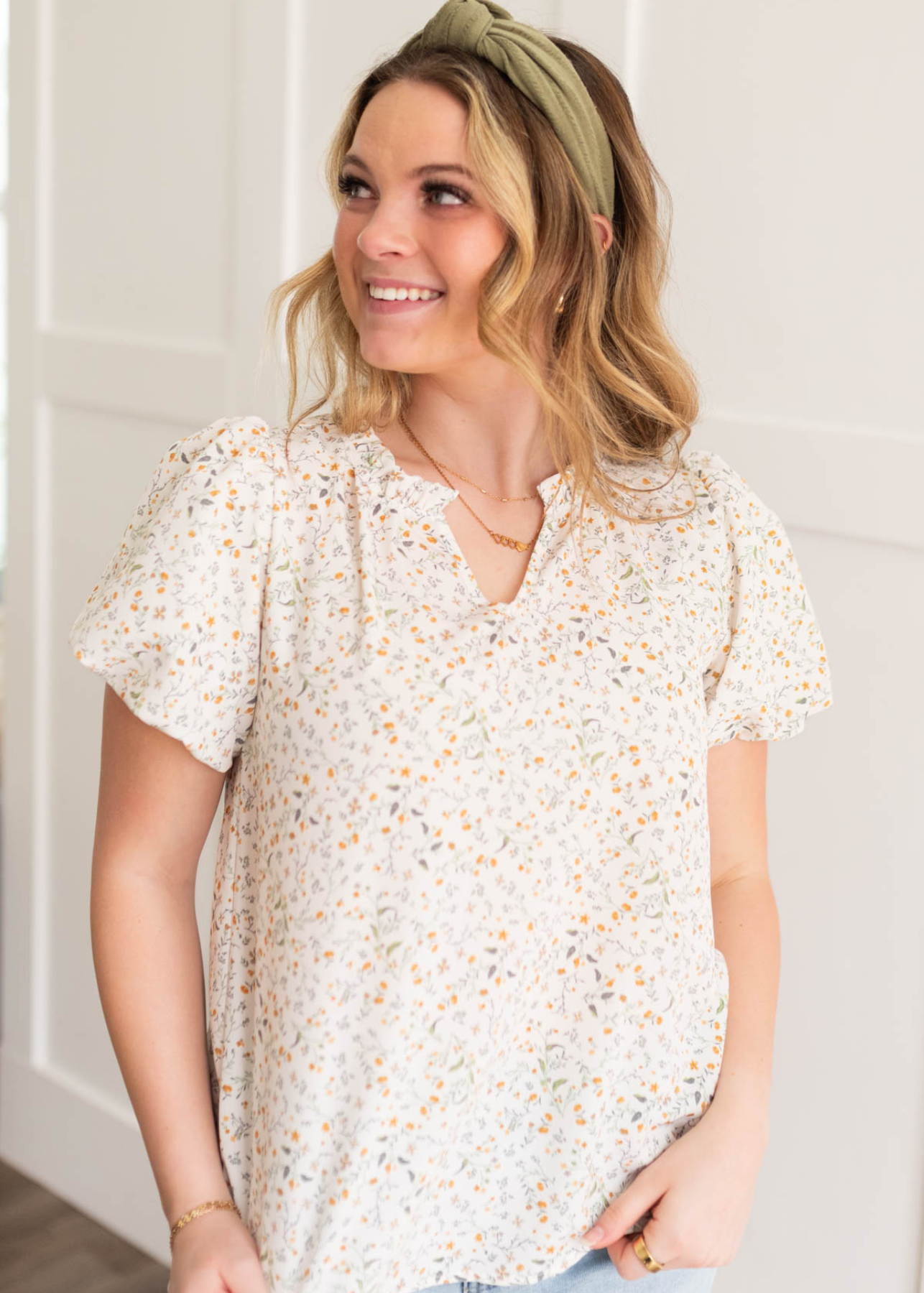 Joella Cream Floral Printed Blouse