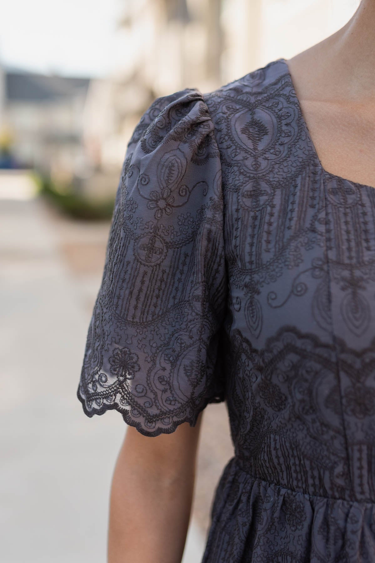 Jolene Charcoal Embroidered Dress