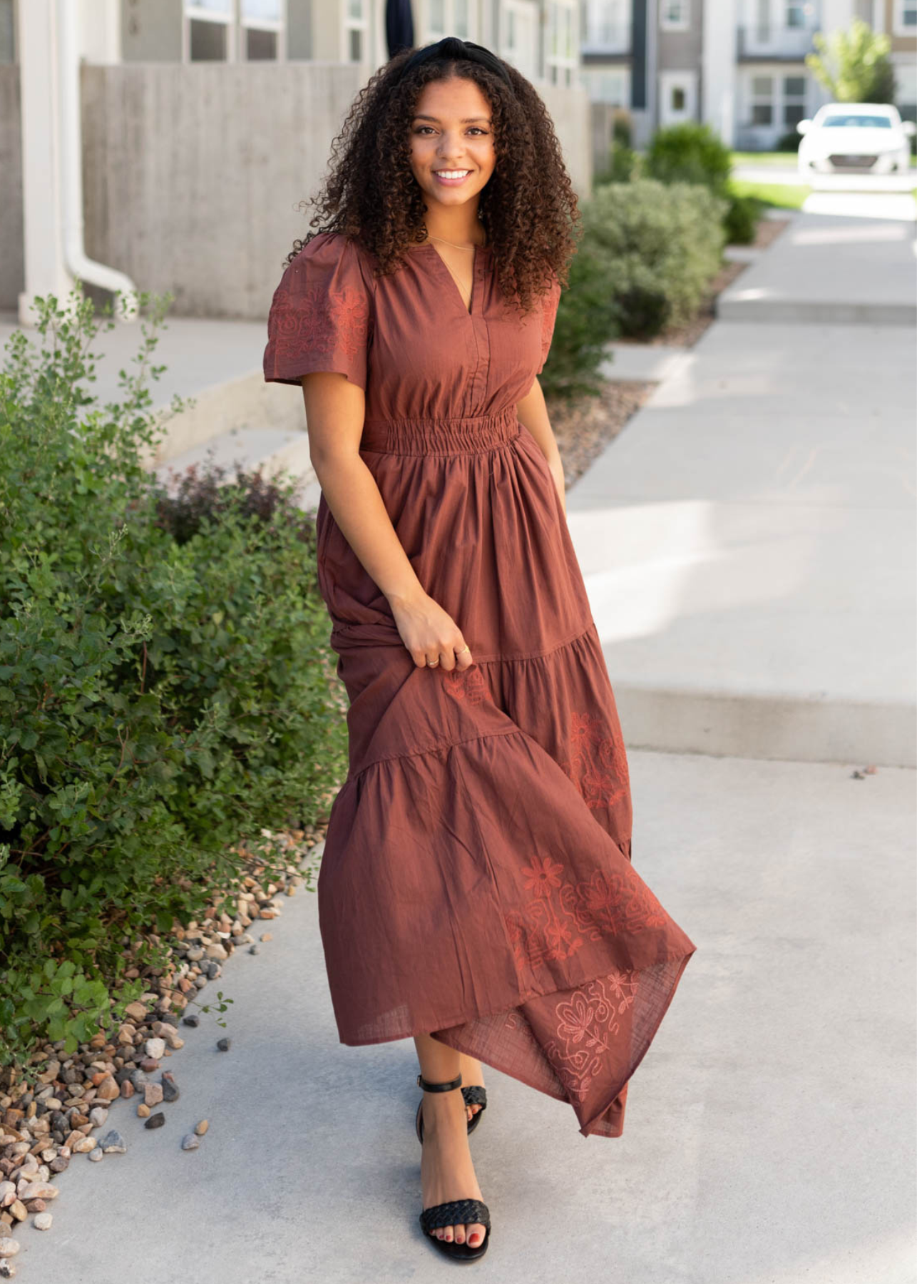Jolie Burgundy Embroidered Detail Dress
