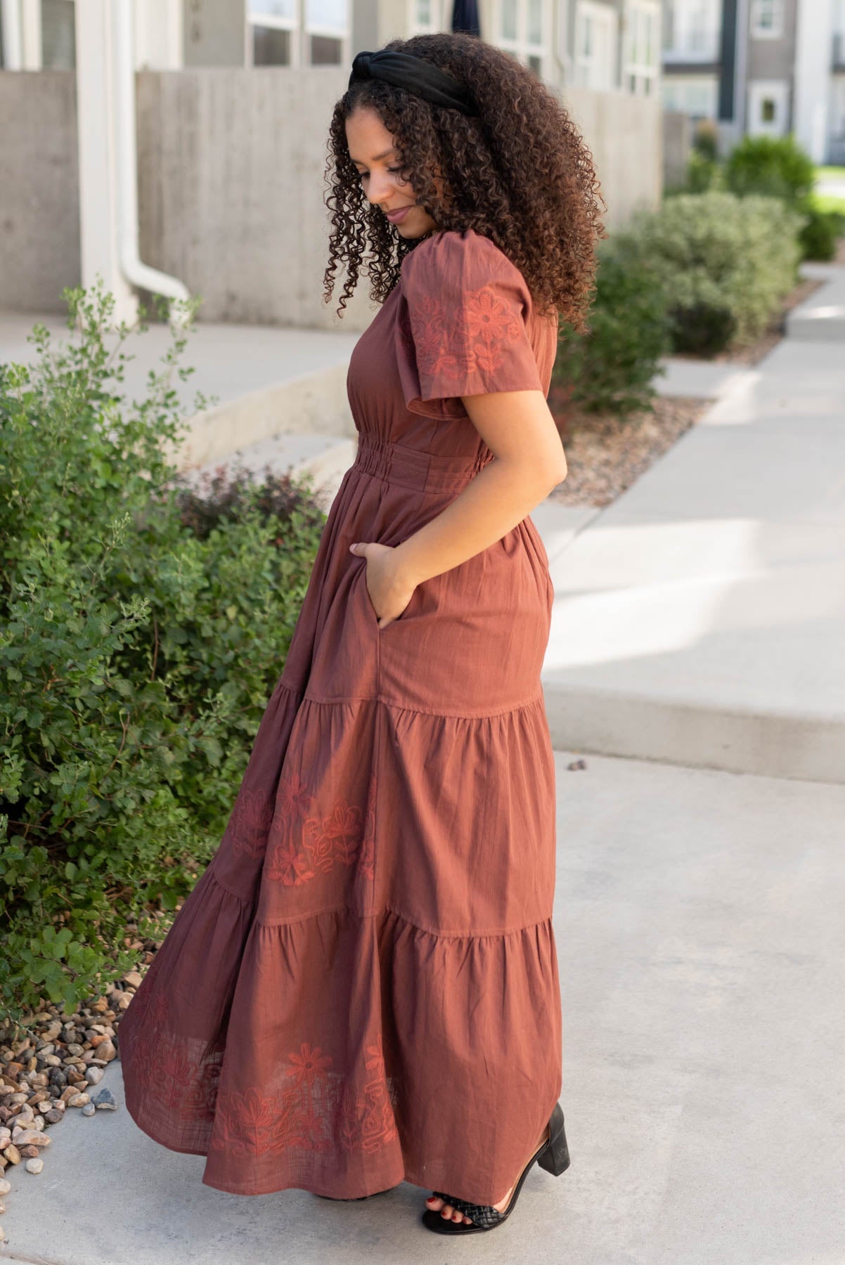 Jolie Burgundy Embroidered Detail Dress