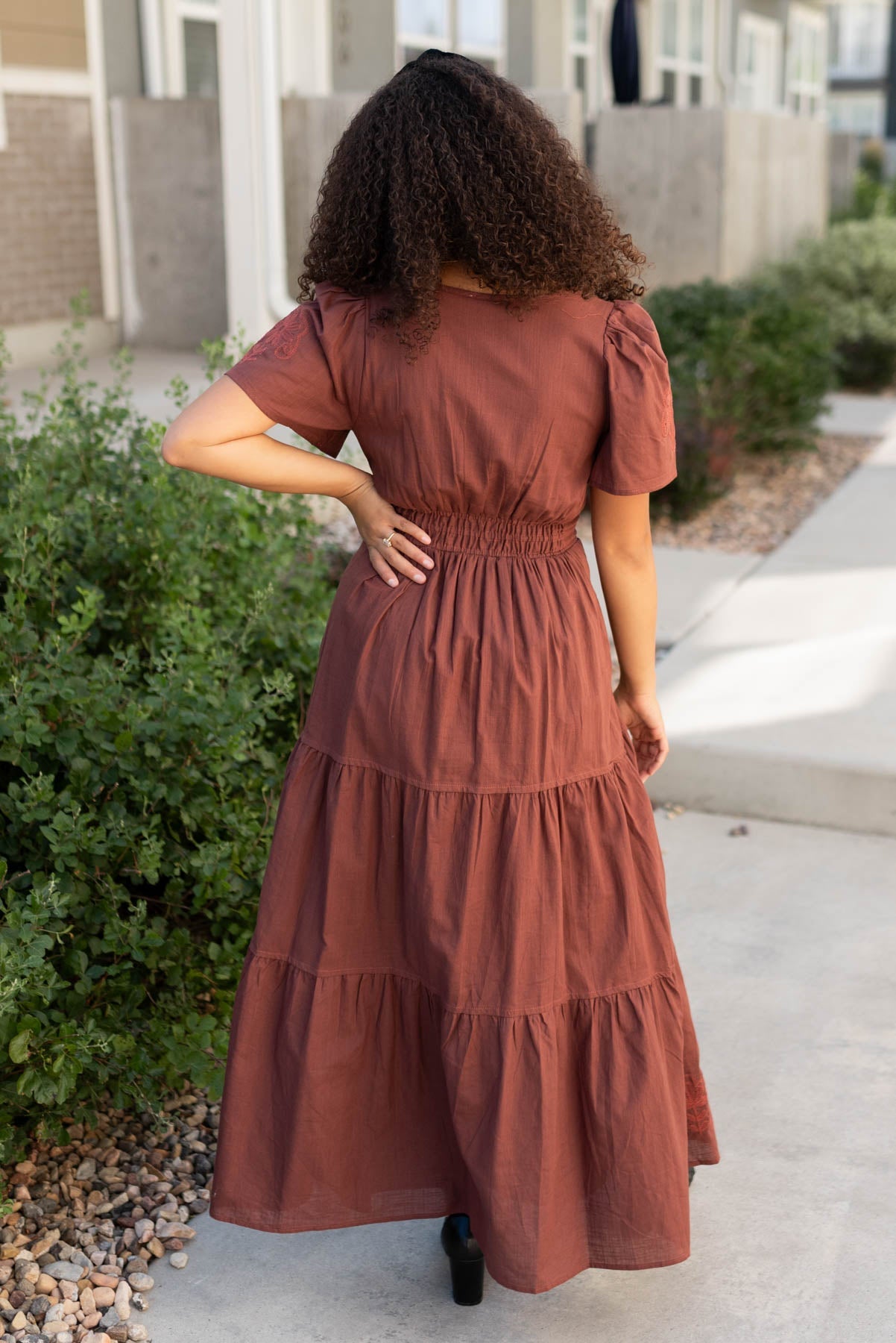 Jolie Burgundy Embroidered Detail Dress