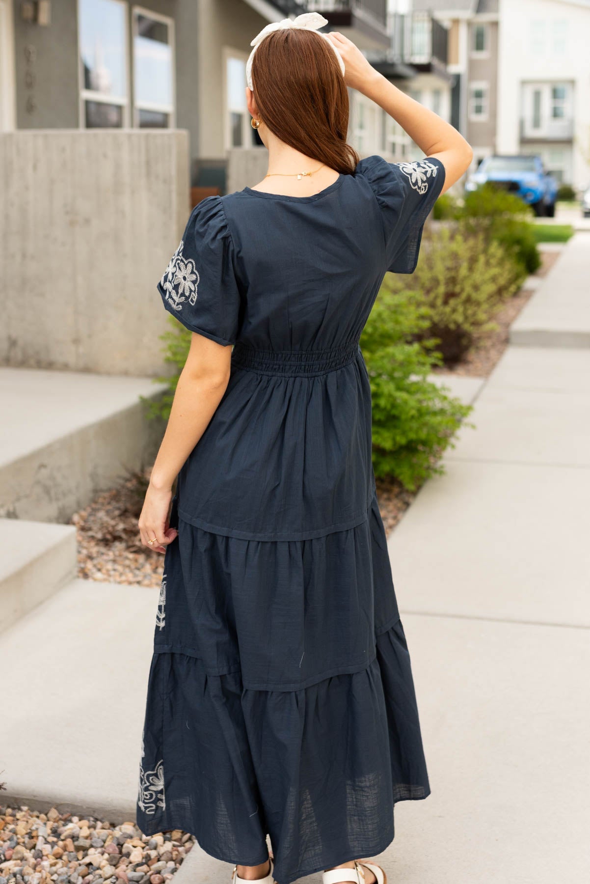 Jolie Navy Embroidered Detail Dress