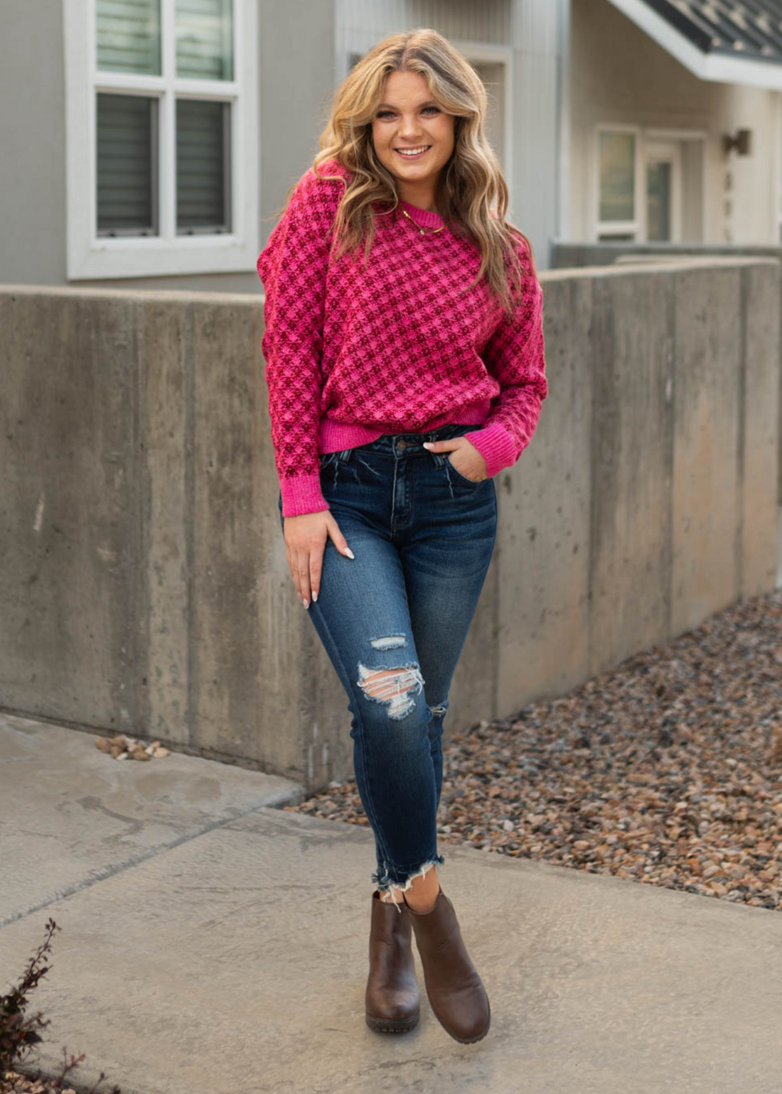 Jolina Pink Pattern Sweater