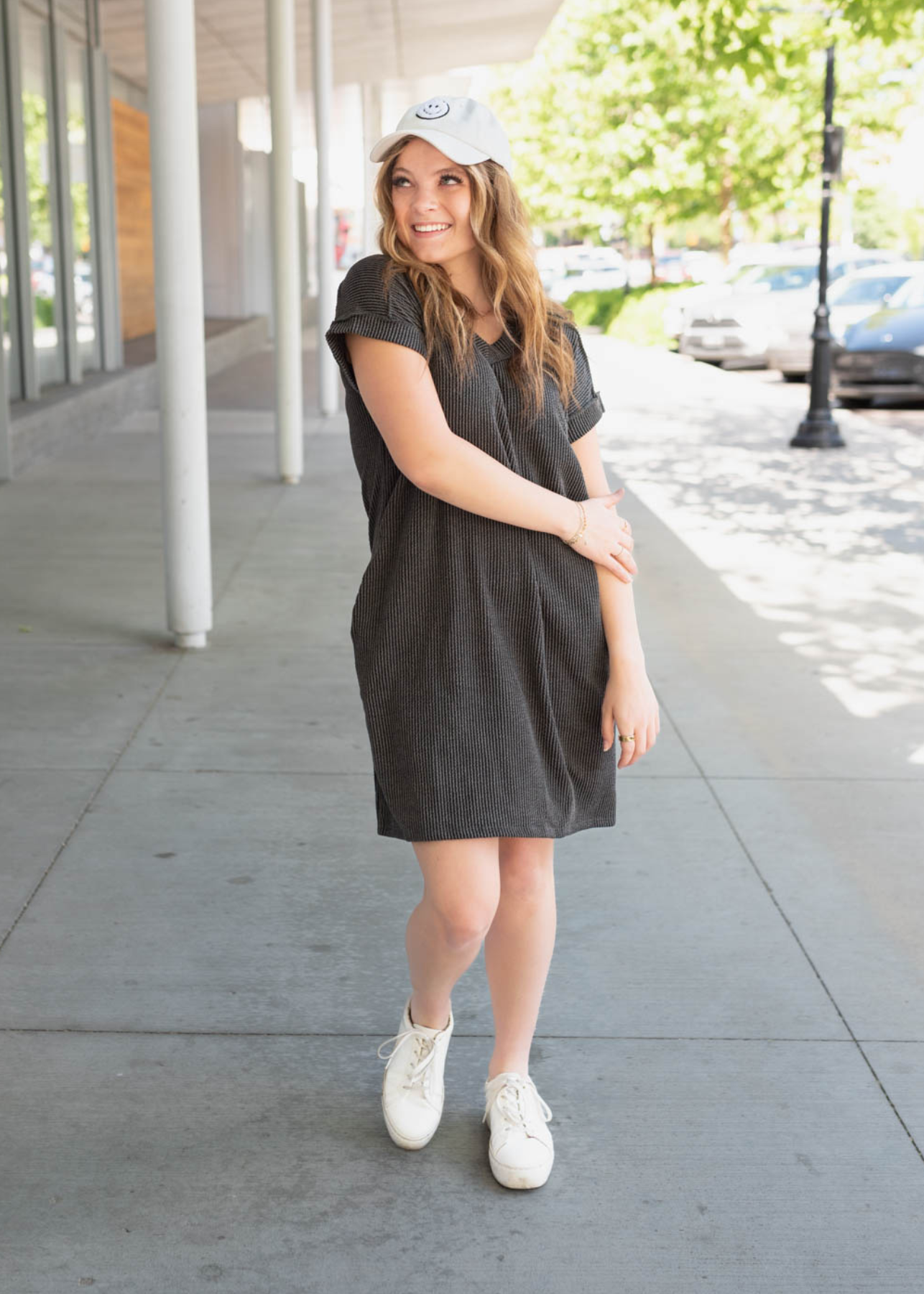 Joline Charcoal Ribbed T-Shirt Dress