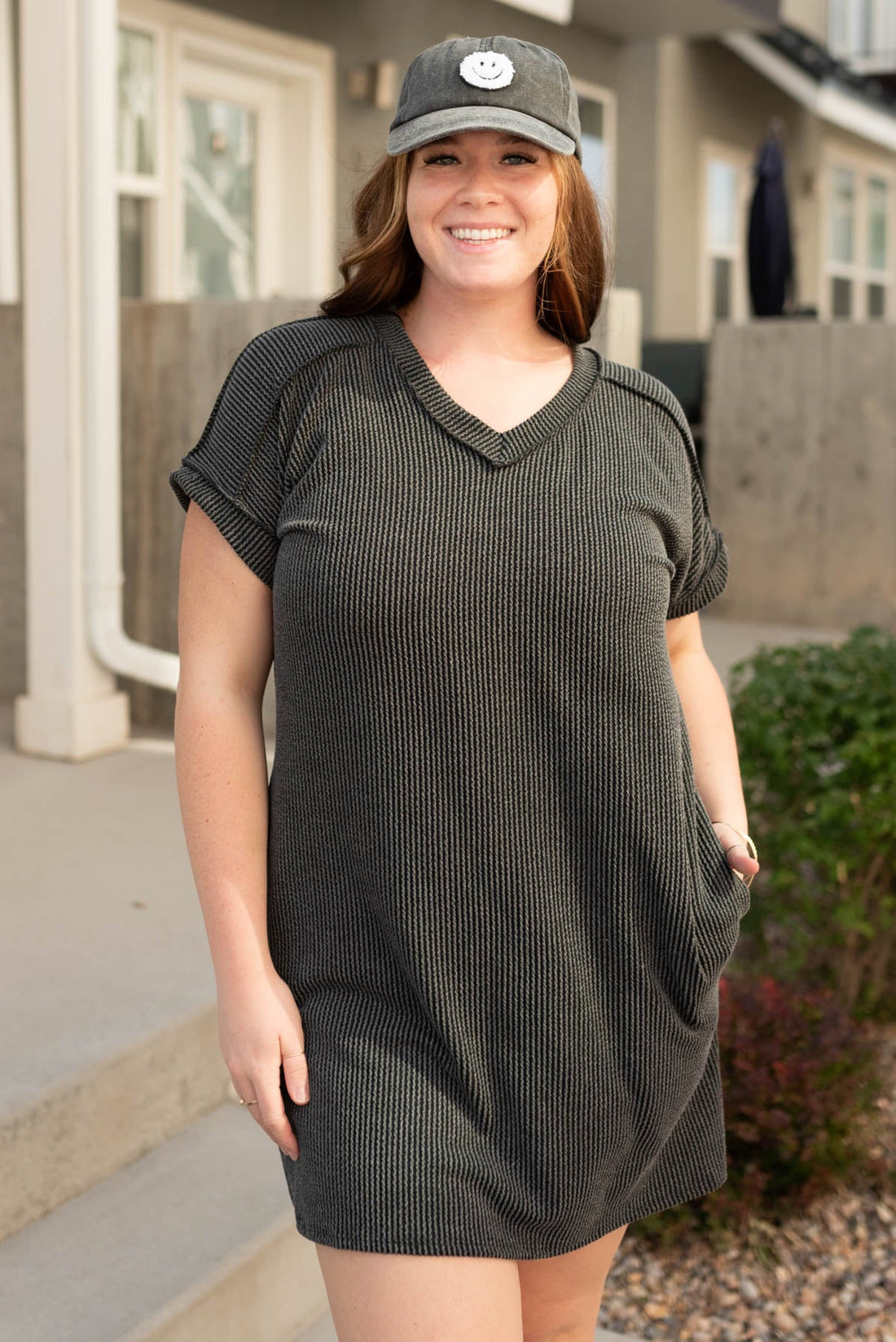 Joline Charcoal Ribbed T-Shirt Dress