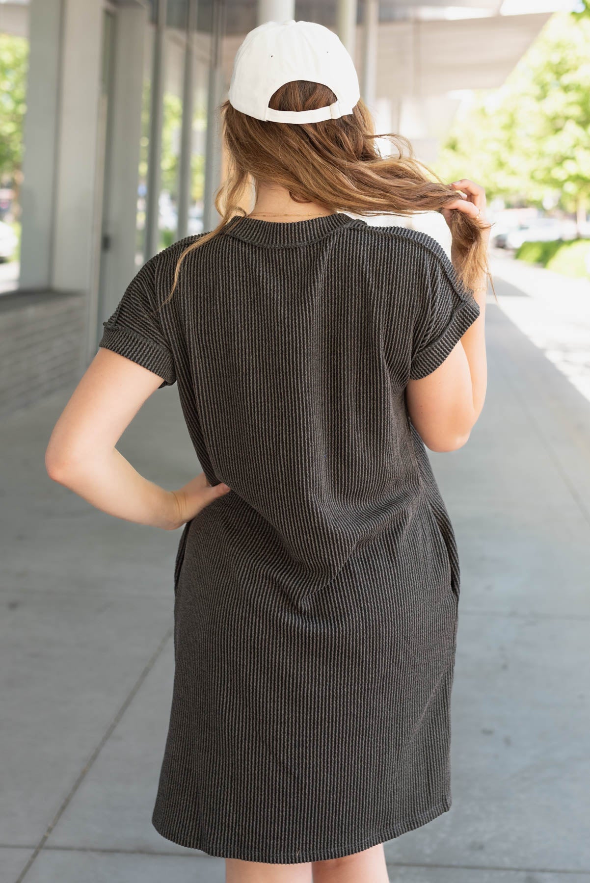 Joline Charcoal Ribbed T-Shirt Dress