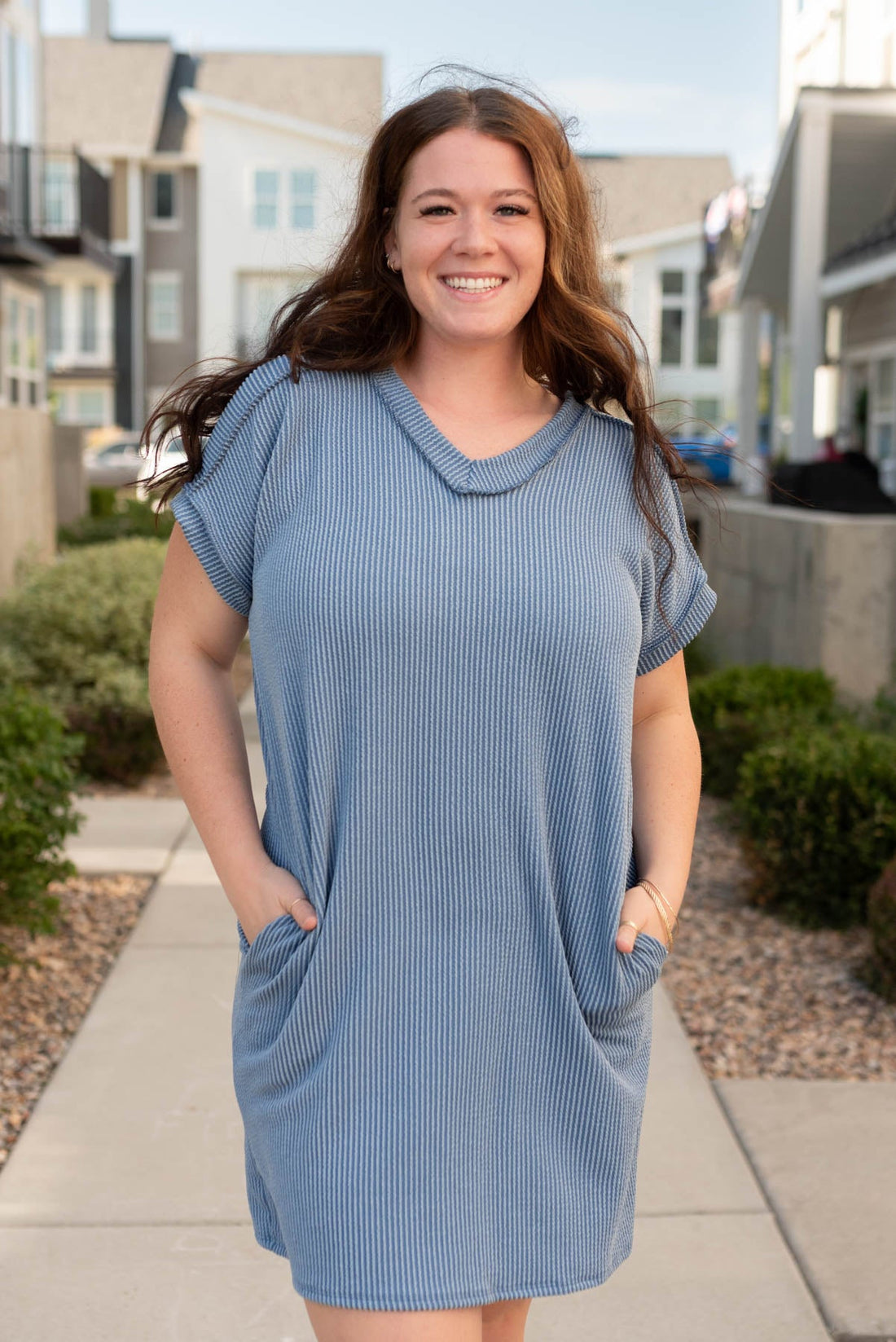 Joline Denim Blue Ribbed T-Shirt Dress