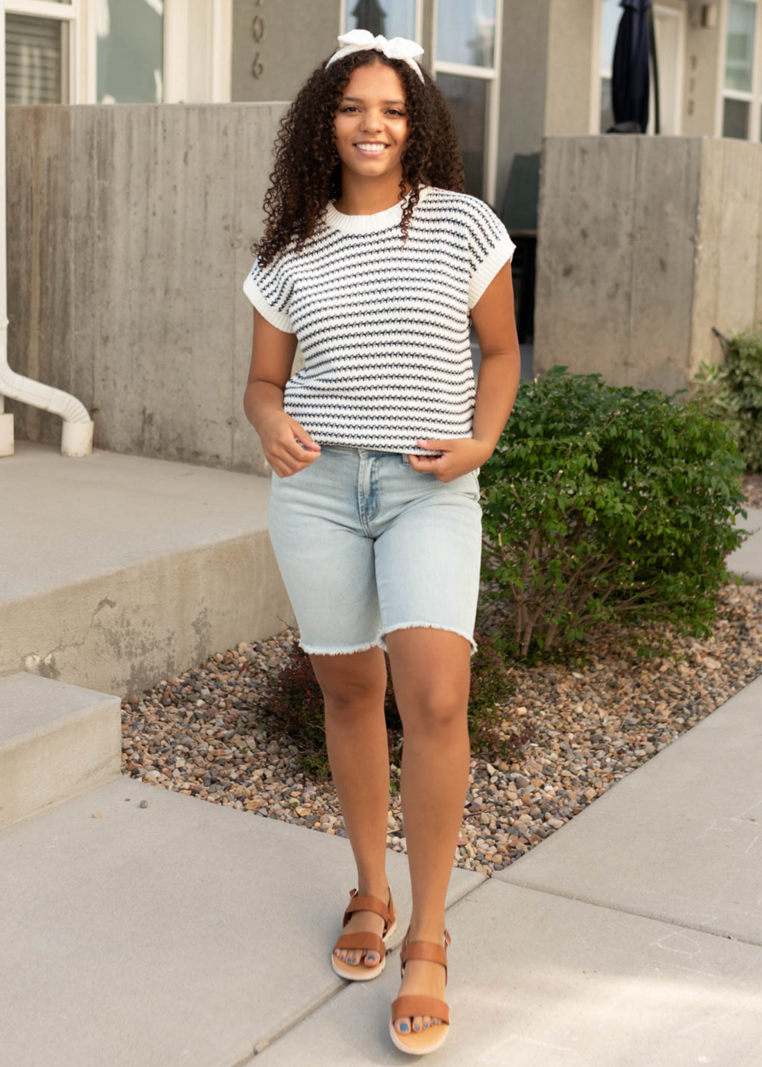 Jordyn Navy Blue Stripe Sweater Top