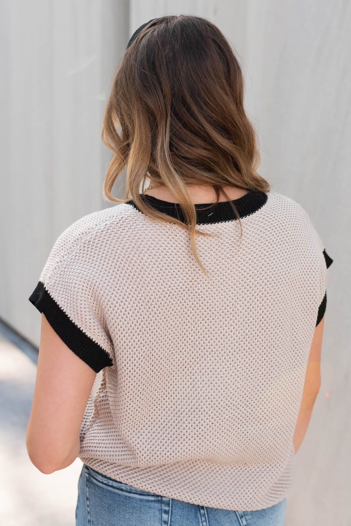 Juie Beige Black Trim Sweater