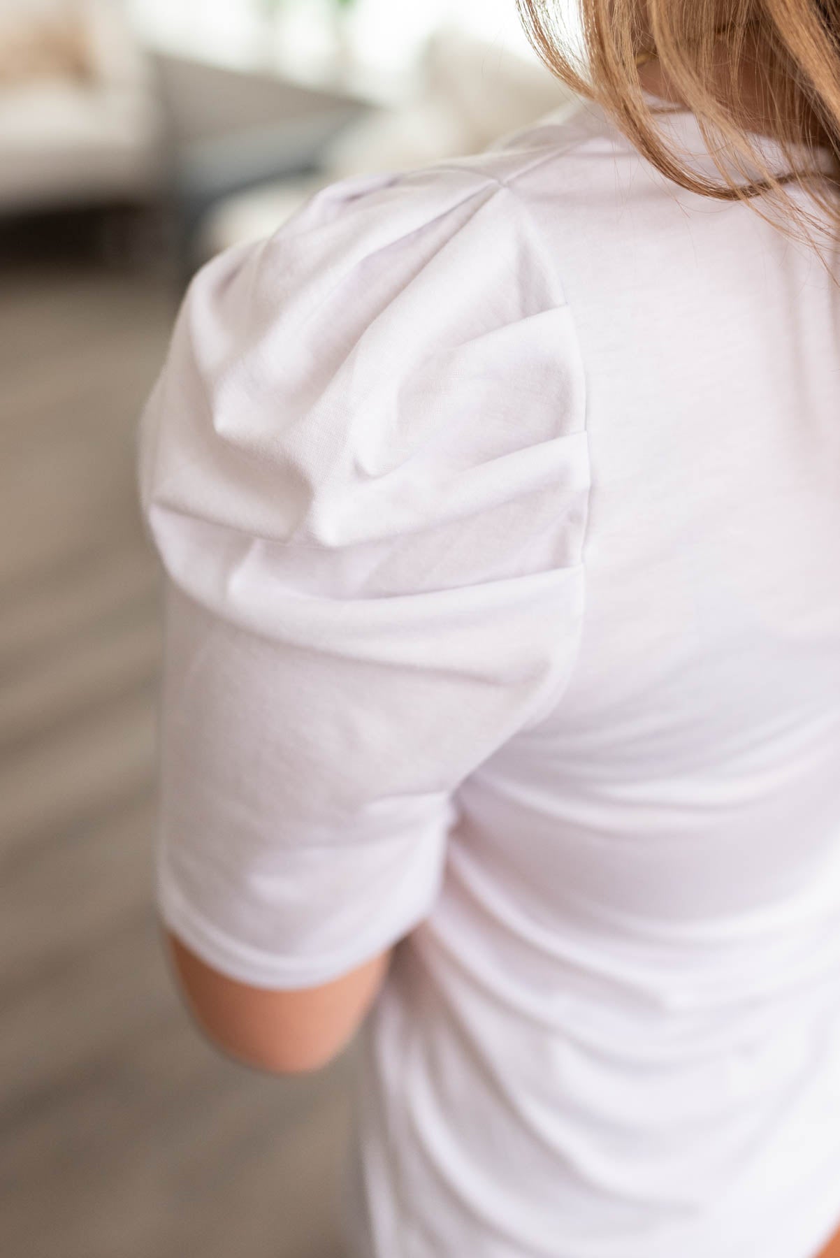 Kaci White V Neck Puff Sleeve Top