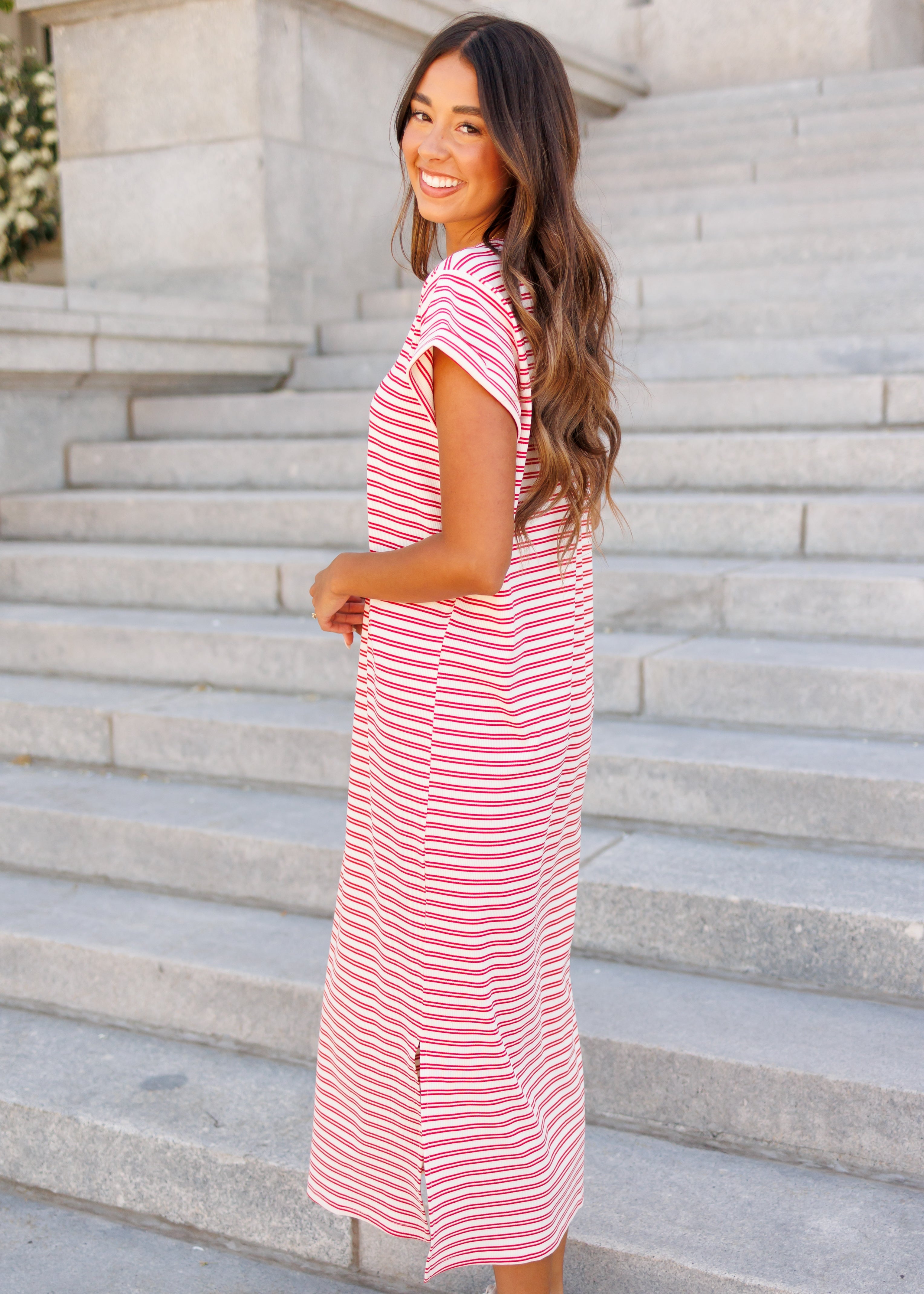 Kaelin Red Striped T-Shirt Dress