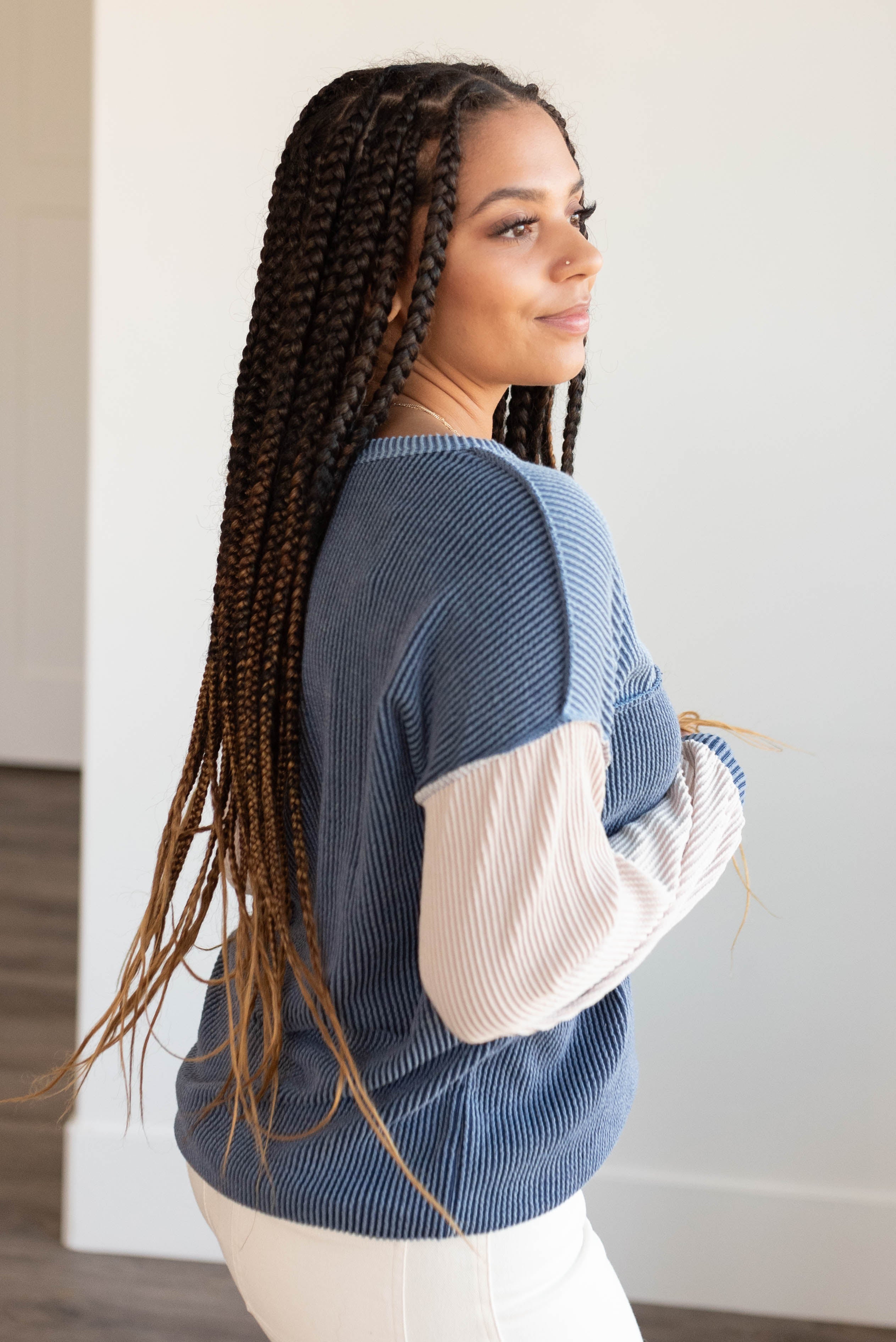 Kaitlyn Dark Denim Color Block Top