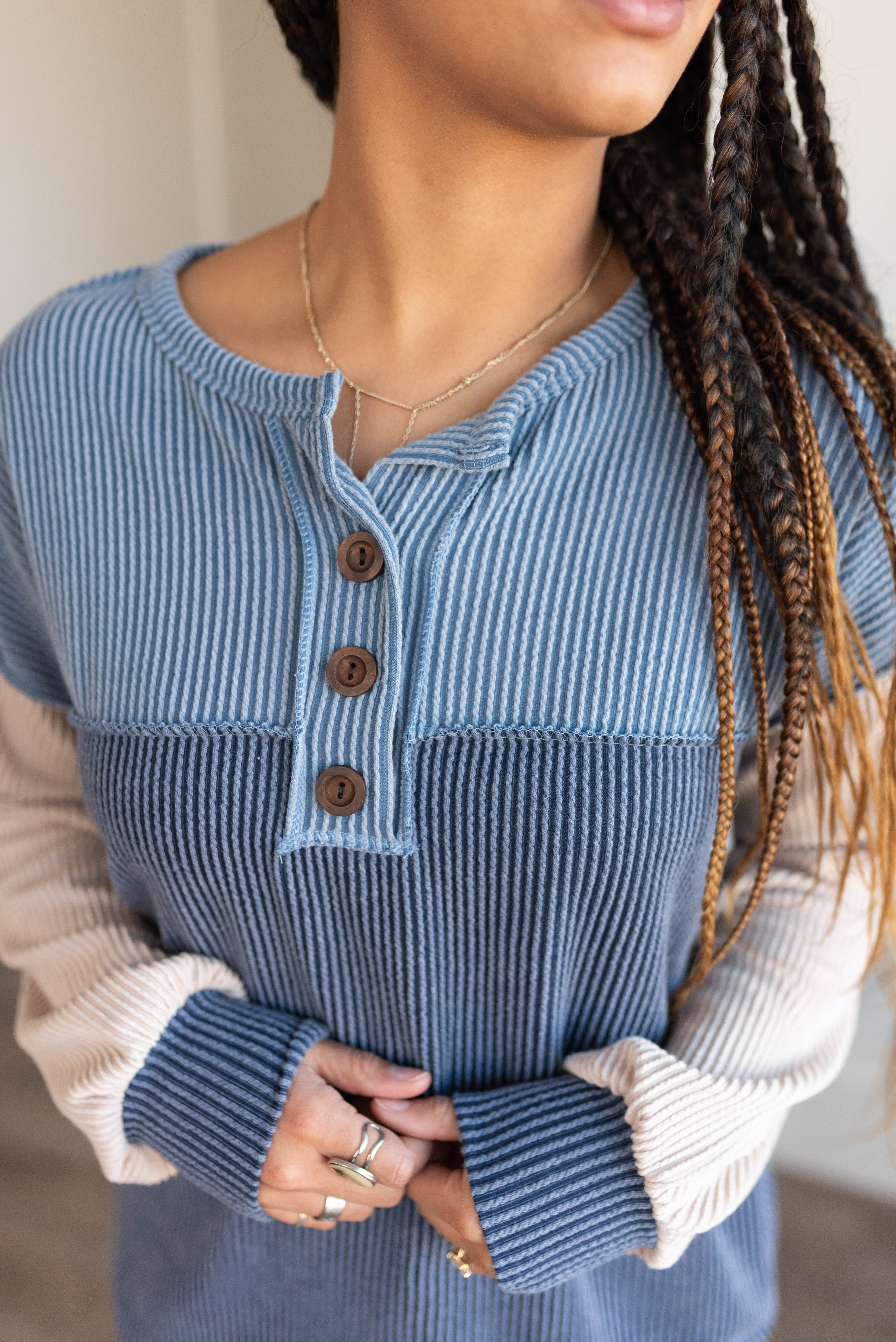 Kaitlyn Dark Denim Color Block Top
